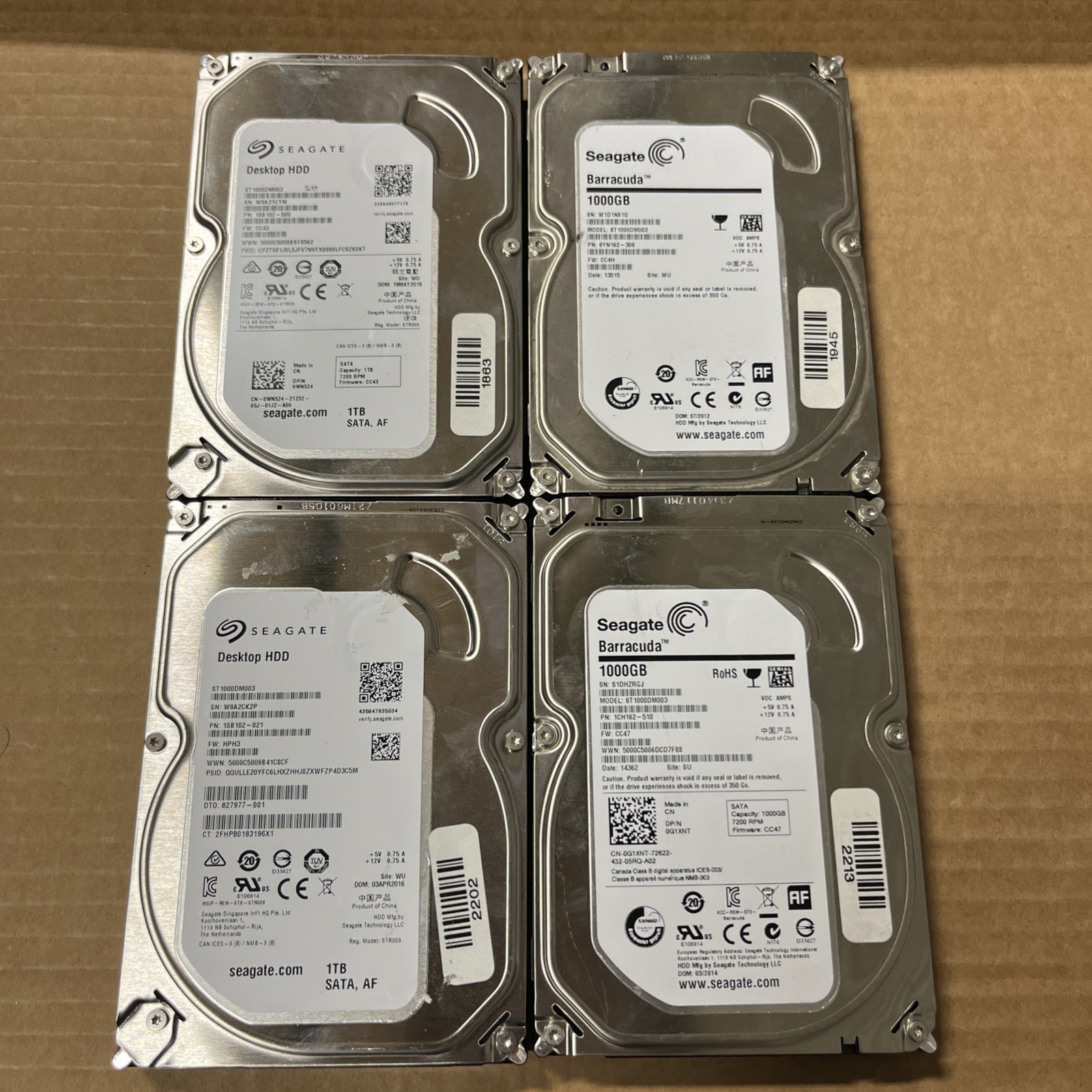 LOT Of (4) Seagate Barracuda ST1000DM003 1TB 7200RPM SATA 3.5\