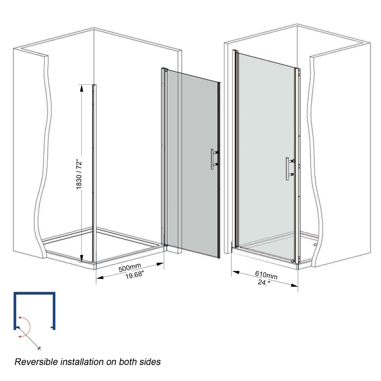 Frameless Pivot Shower Door 1/4\