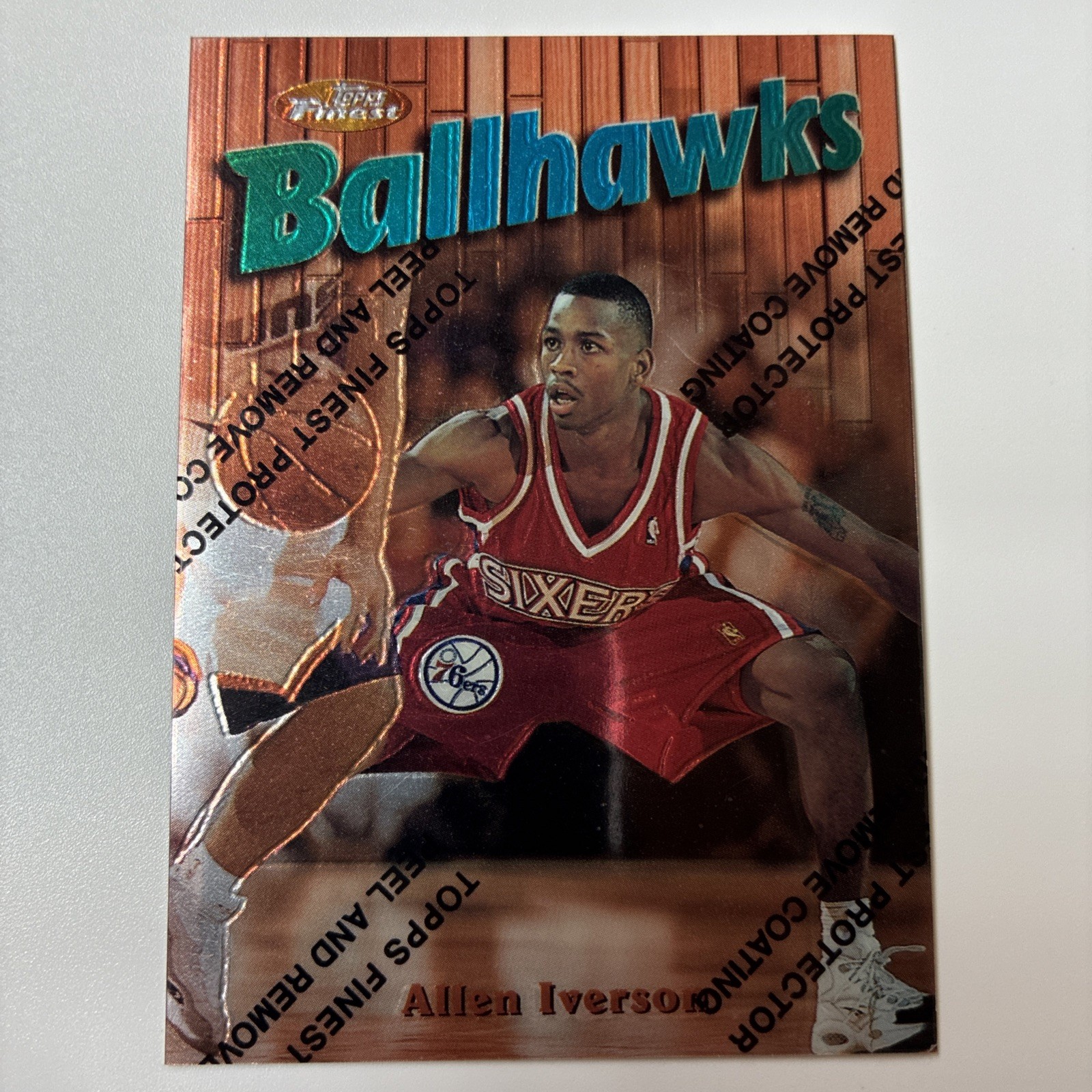 1997 TOPPS FINEST #57 ALLEN IVERSON BALLHAWKS PROMO WITH COATING 1997 TOPPS FINEST #57 ALLEN IVERSON BALLHAWKS PROMO WITH COATING