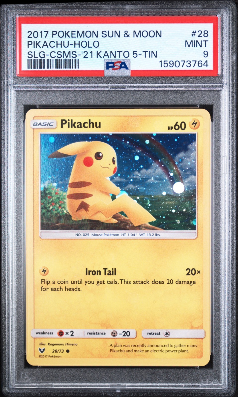 2017 POKEMON SUN & MOON PIKACHU HOLO PSA 9 MINT KANTO COSMOS #28