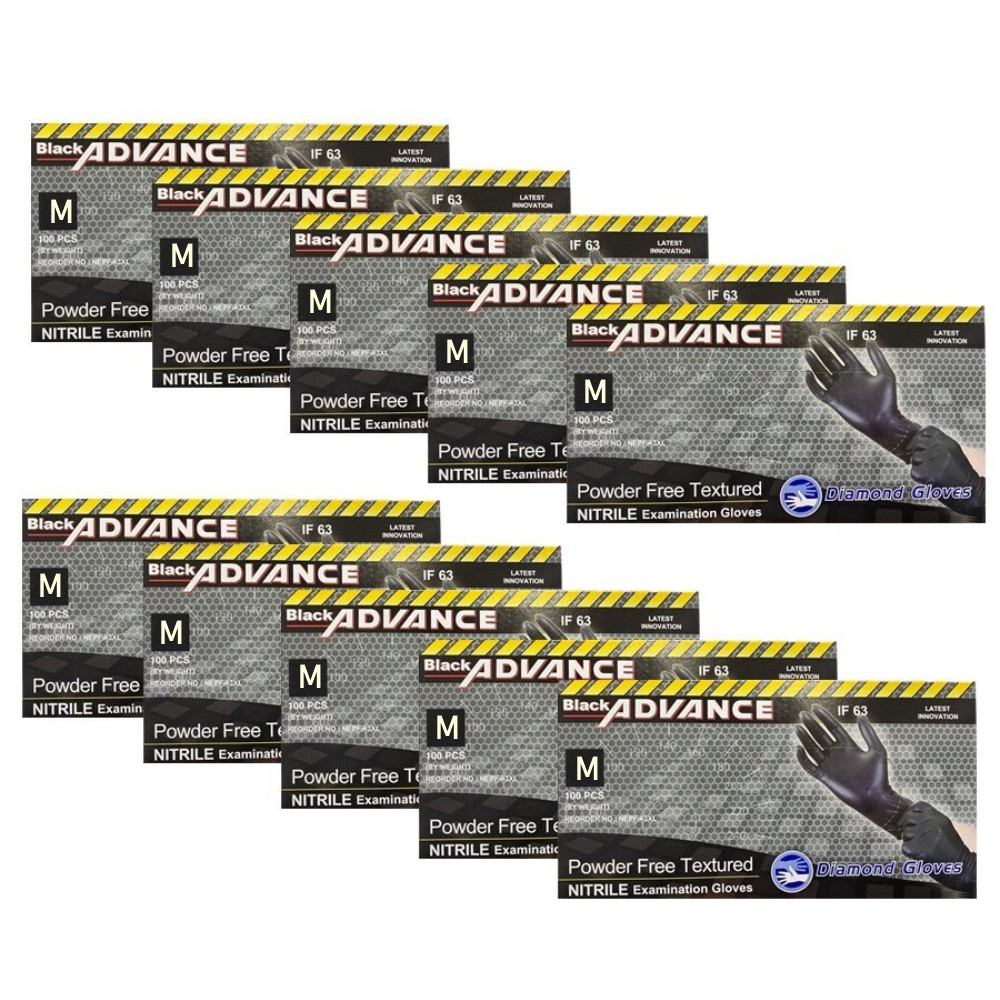 Advance Black Nitrile Exam Gloves IF63 Thick 6 Mil Black Gloves 1000 PCS M/L/XL Advance Black Nitrile Exam Gloves IF63 Thick 6 Mil Black Gloves 1000 PCS M/L/XL