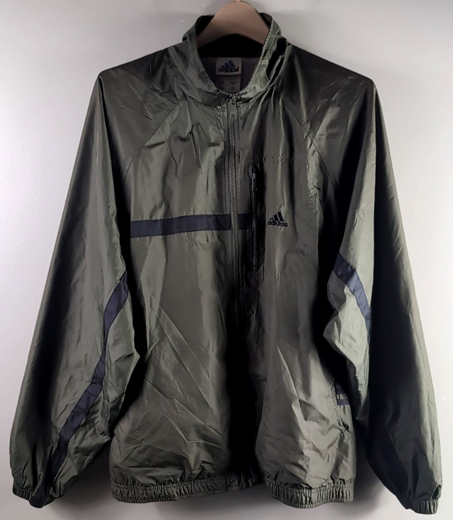 Vintage Adidas Full Zip Nylon Windbreaker Packable Green Black Size Large