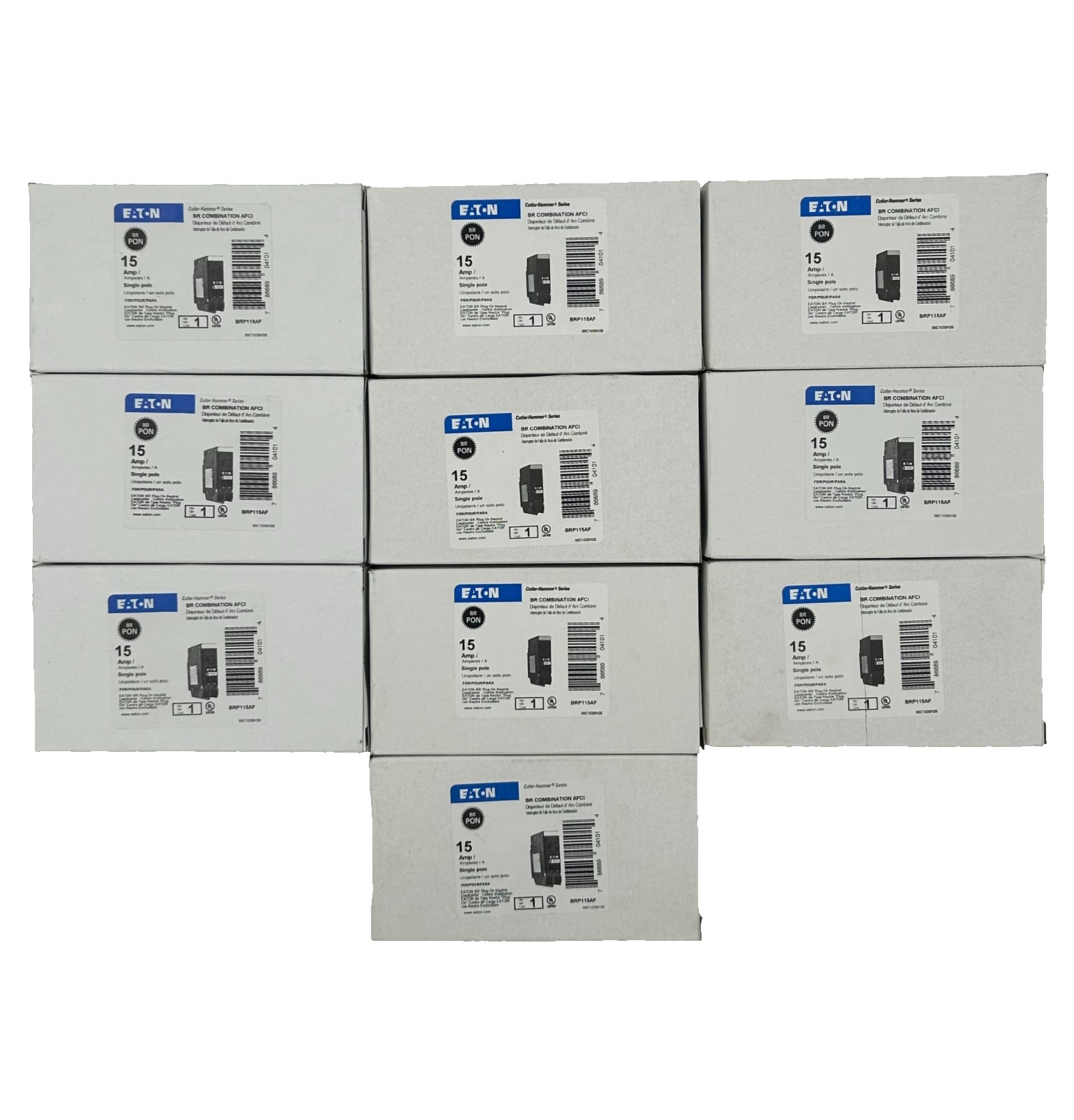 (10) New Eaton BRP115AF Combination Circuit Breaker AFCI 15A 1-Pole 120V (10) New Eaton BRP115AF Combination Circuit Breaker AFCI 15A 1-Pole 120V