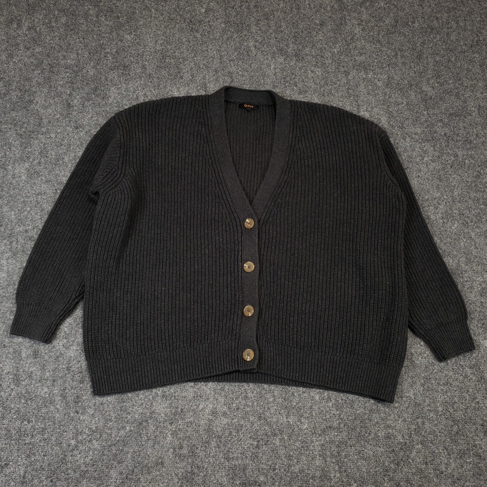 Quince 100% Organic Cotton Oversized Boyfriend Cardigan Charcoal Womens Large