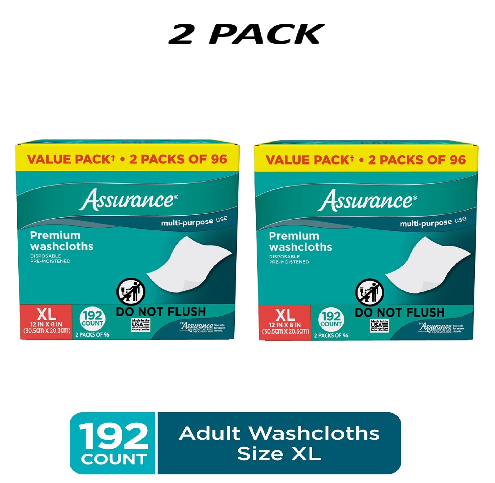 (2 Pack) Assurance Extra Large Disposable Adult Washcloths, 192 Count. (2 Pack) Assurance Extra Large Disposable Adult Washcloths, 192 Count.