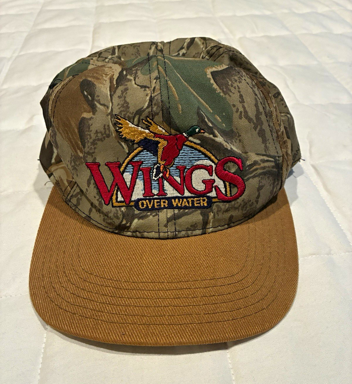 Vintage 90s Wings Over Water Mallard Duck Camo Snapback Hat Made In USA Hunting