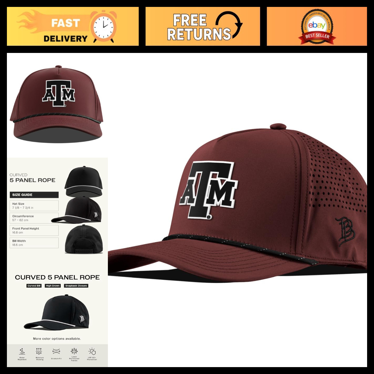 Vintage Texas A&M Block 5 Panel Rope Hat for Men - Adjustable, Stylish Headwear