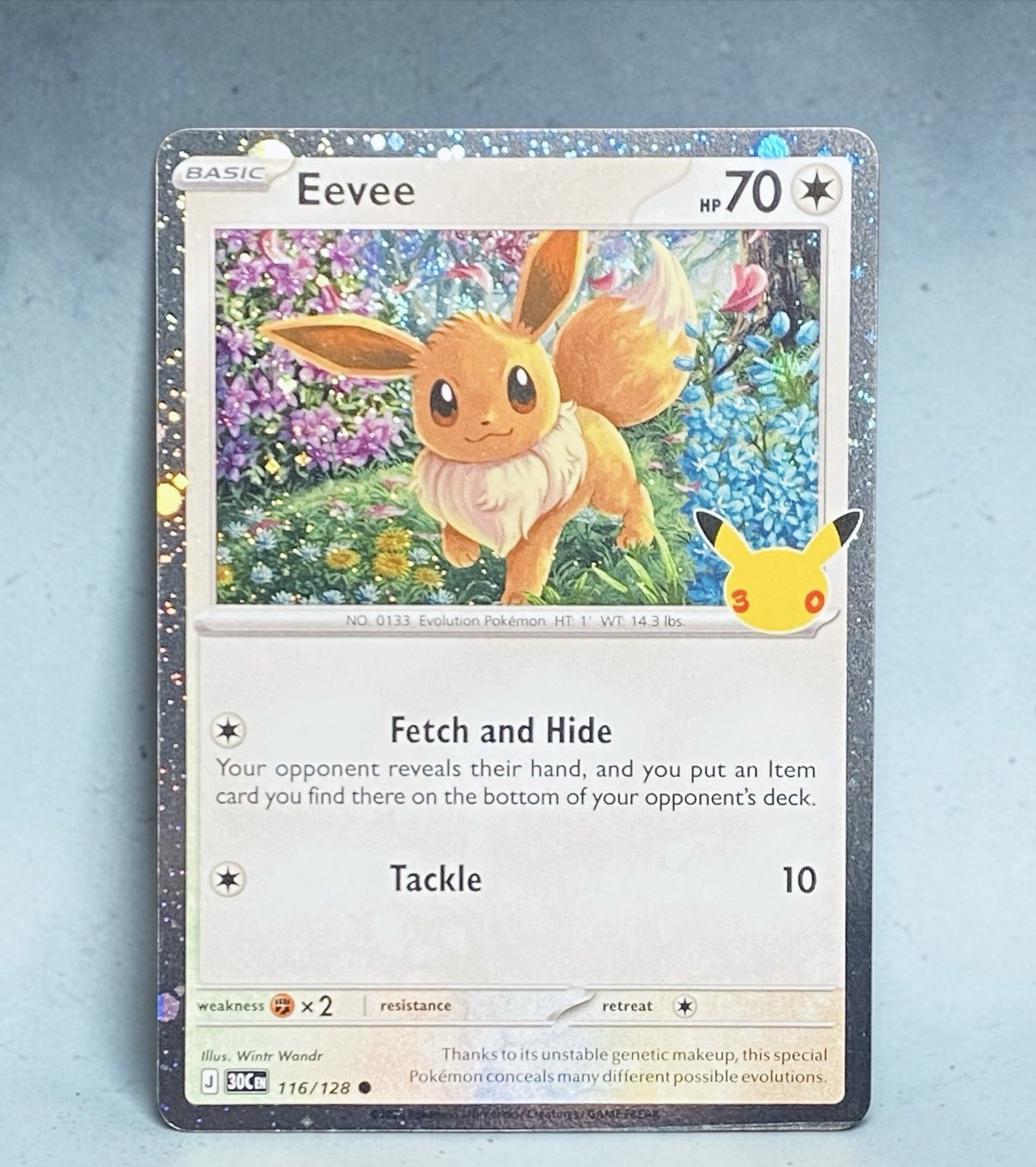 Pokemon Eevee #116/128 Cosmos Holo Promo: 30th Celebrations Stamped 🔥