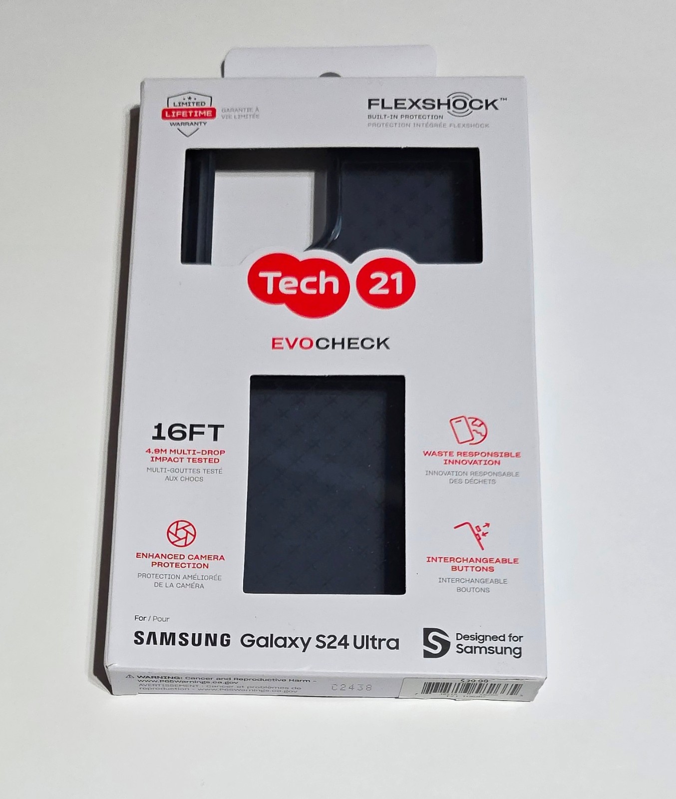 NEW OEM Smokey Black Tech21 EVO CHECK Case Samsung Galaxy S24 Ultra in Retail Pk