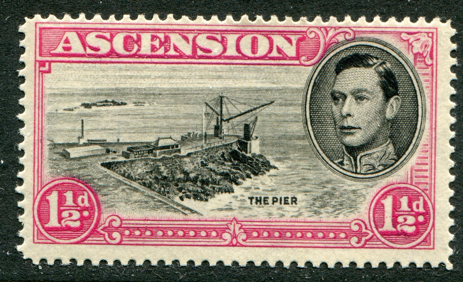 Ascension 1938-52 perf 14 1½d SG 40da \'Davit flaw\' hinged mint (cat. £150 u/m) Ascension 1938-52 perf 14 1½d SG 40da \'Davit flaw\' hinged mint (cat. £150 u/m)