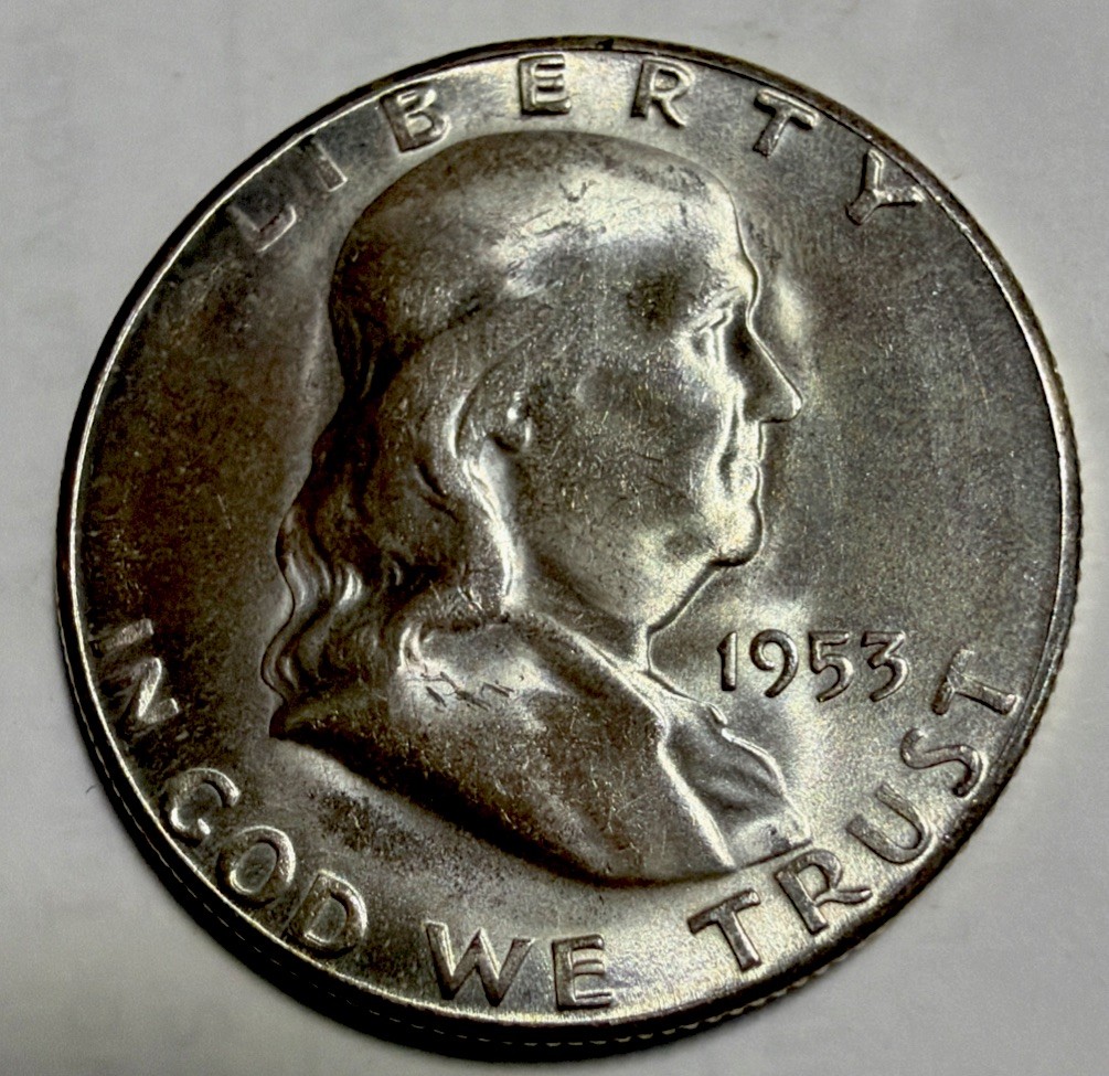 1953 S Franklin Half Dollar~90% Silver~Uncirculated~BU DETAILS