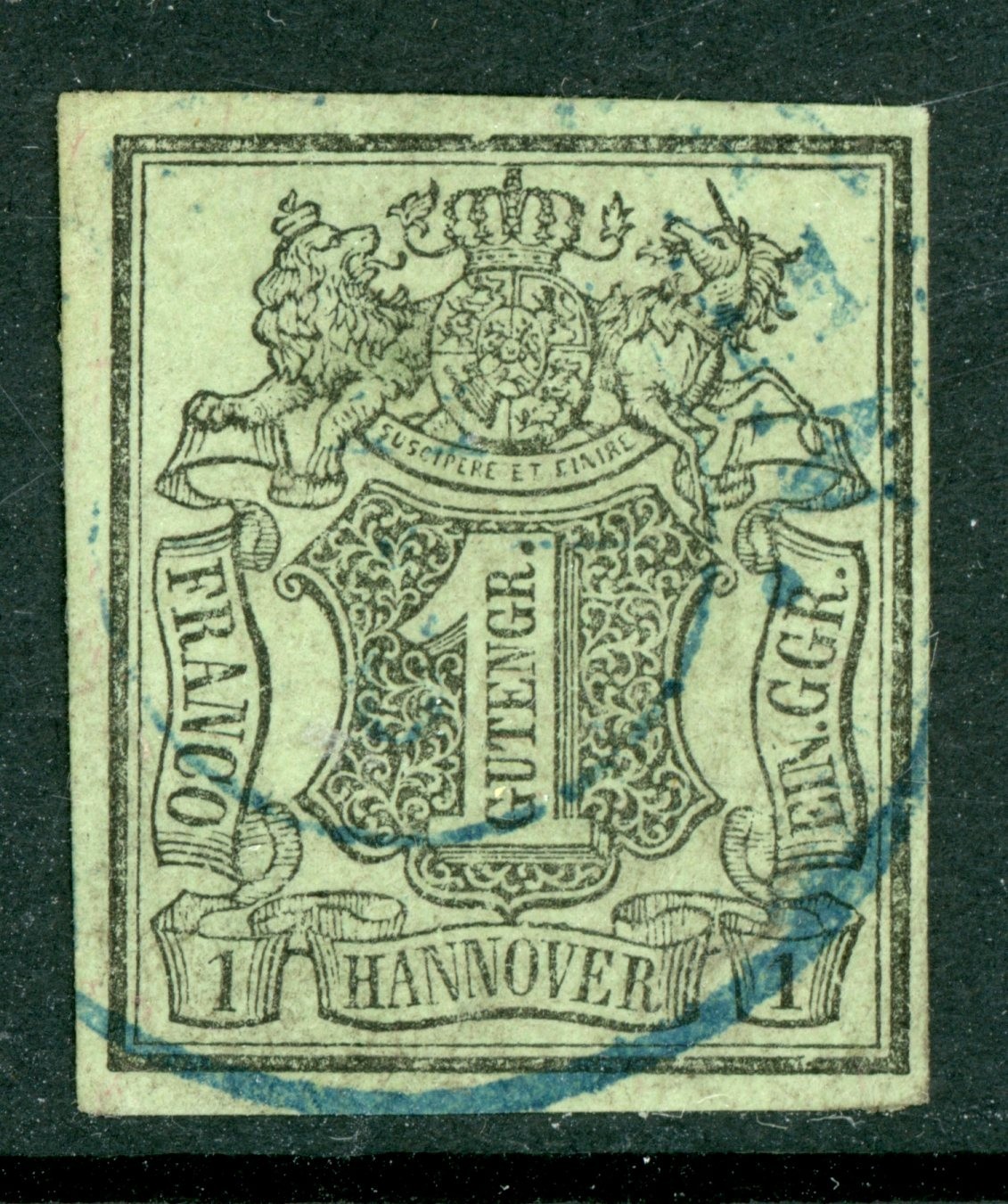 Germany 1851 Hanover 1gg Gray Green Scott #2 VFU K730
