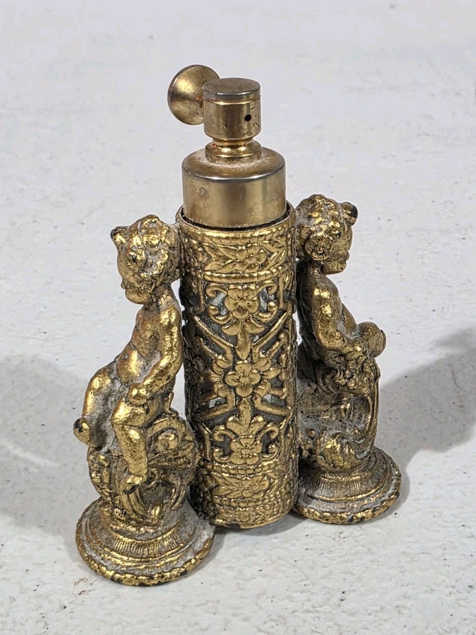 Rare Gold Ormolu Filigree Perfume Atomizer Cherub Hollywood Regency Rare Gold Ormolu Filigree Perfume Atomizer Cherub Hollywood Regency