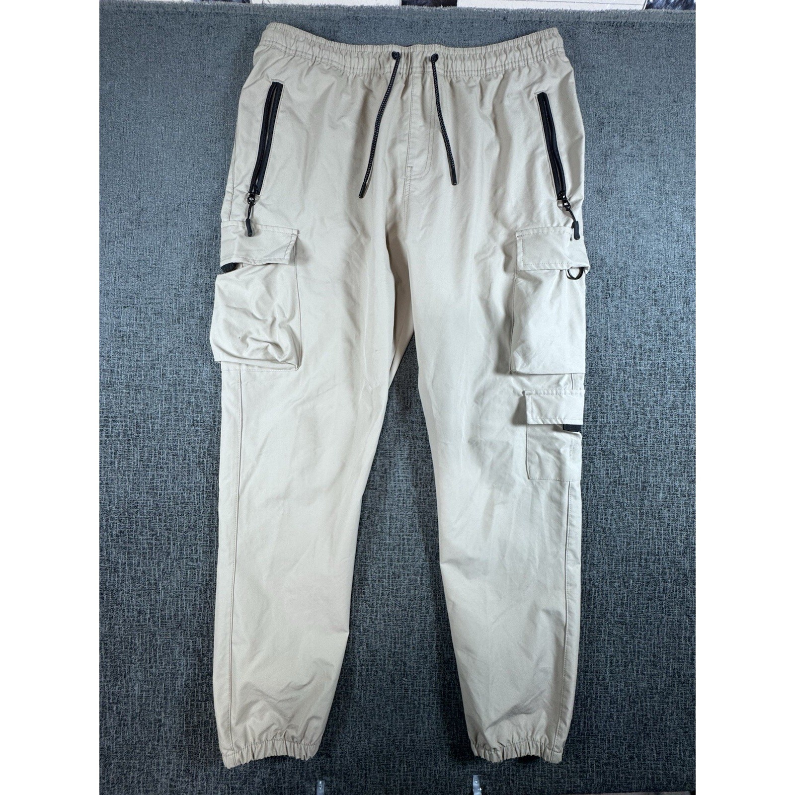 WXYZ Los Angeles Mens Khaki Cargo Jogger Pants Tan XL Zipper Pockets Utility