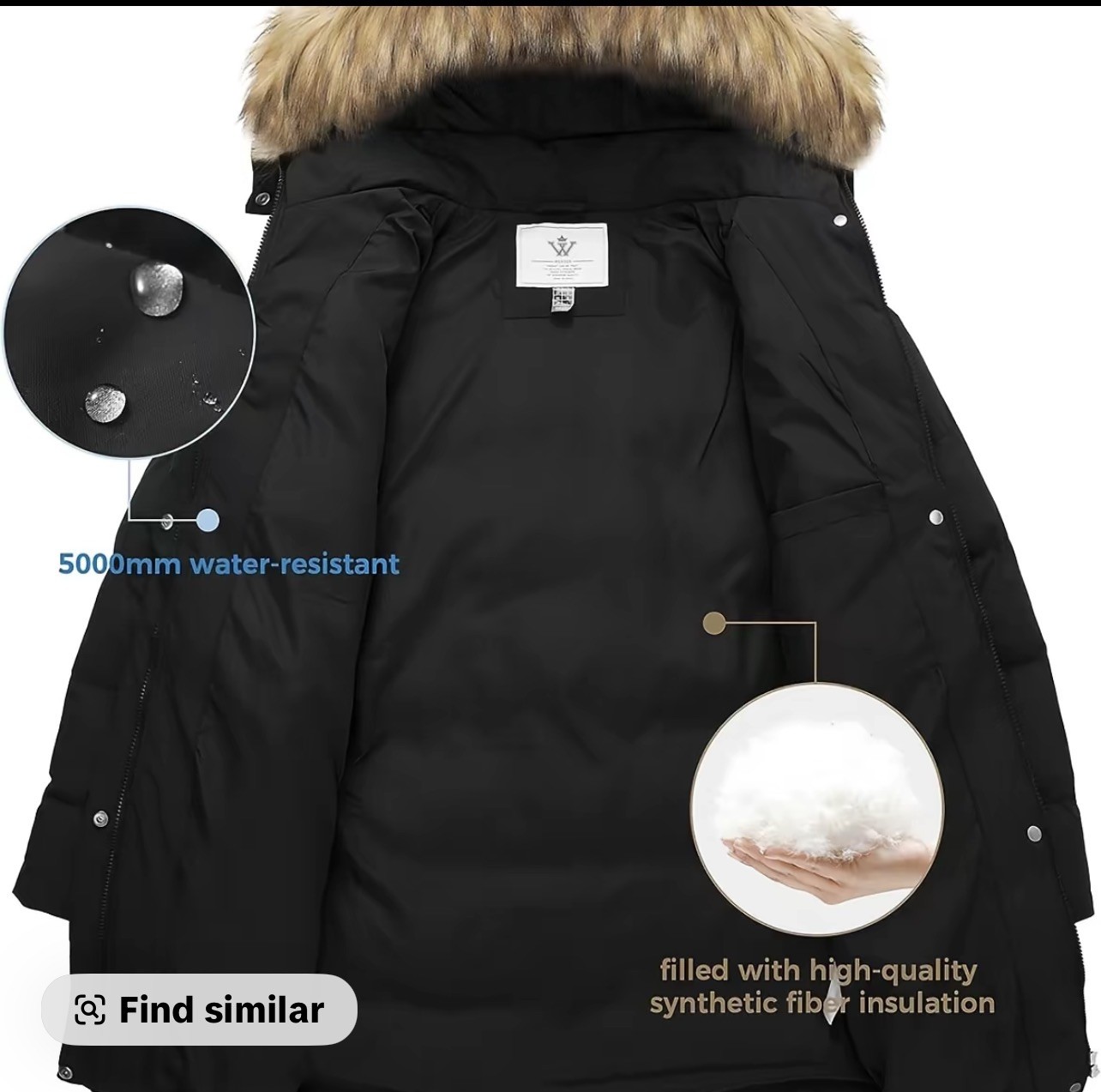 WenVen Women\'s Bulky Winter Thicken Jacket with Fur Trim Hood (Black,XL)