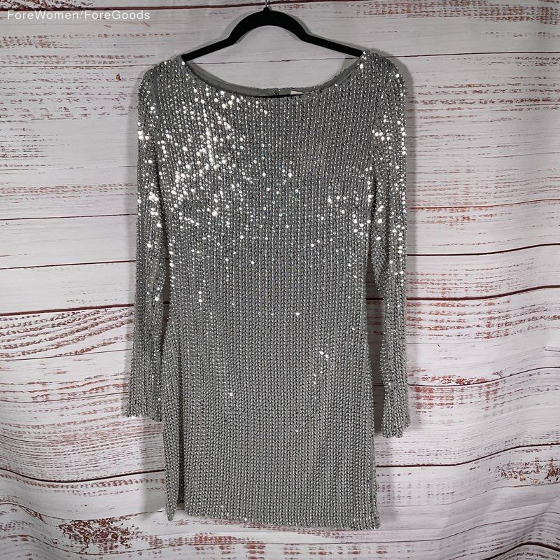 NWT Ramy Brook Gray Silver Tone Beaded Sequin Long Sleeve Mini Dress - Size 8 NWT Ramy Brook Gray Silver Tone Beaded Sequin Long Sleeve Mini Dress - Size 8