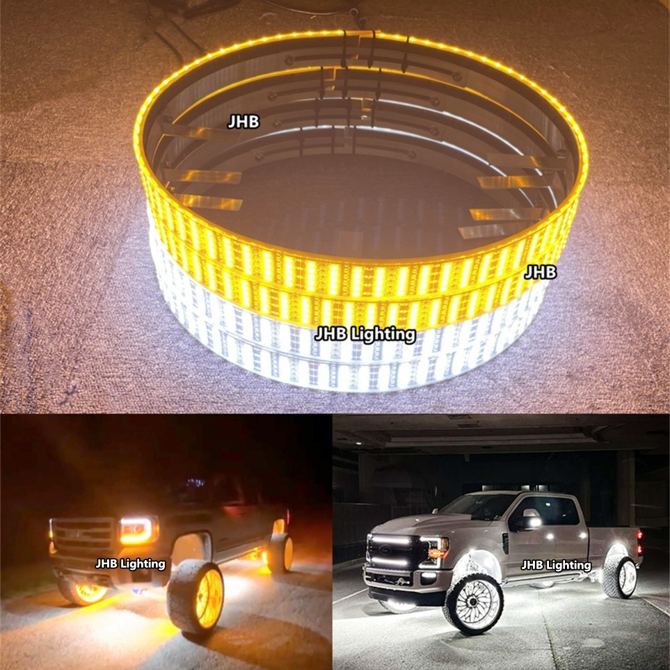 Set (4) 17.5''5ROWS Amber White Switchback Turn Signal LED Wheel Ring Rim Lights