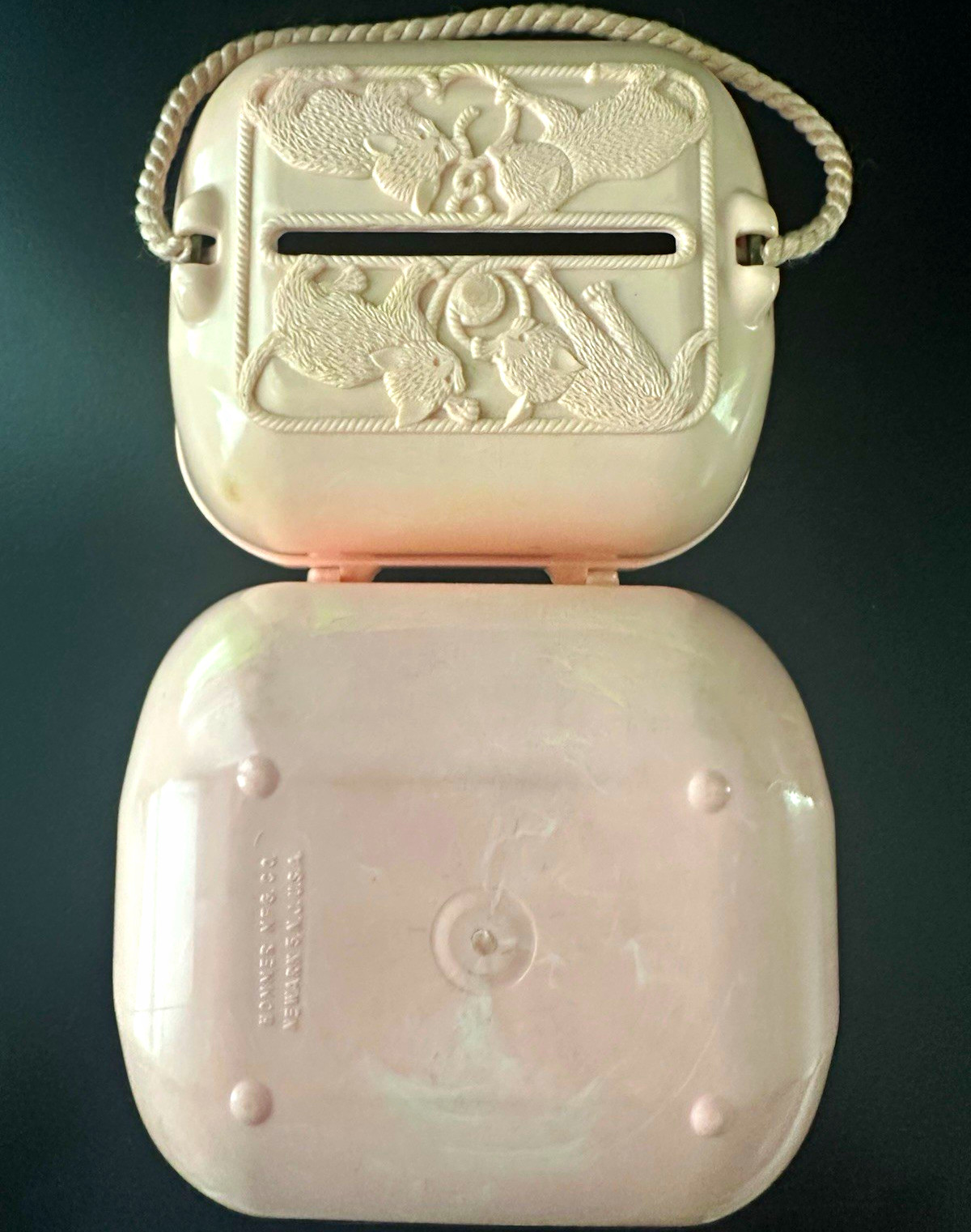 Vintage 1950s Hommer Mfg Co Pink Peach Plastic Yarn Caddy Sewing Box Embossed Ca Vintage 1950s Hommer Mfg Co Pink Peach Plastic Yarn Caddy Sewing Box Embossed Ca