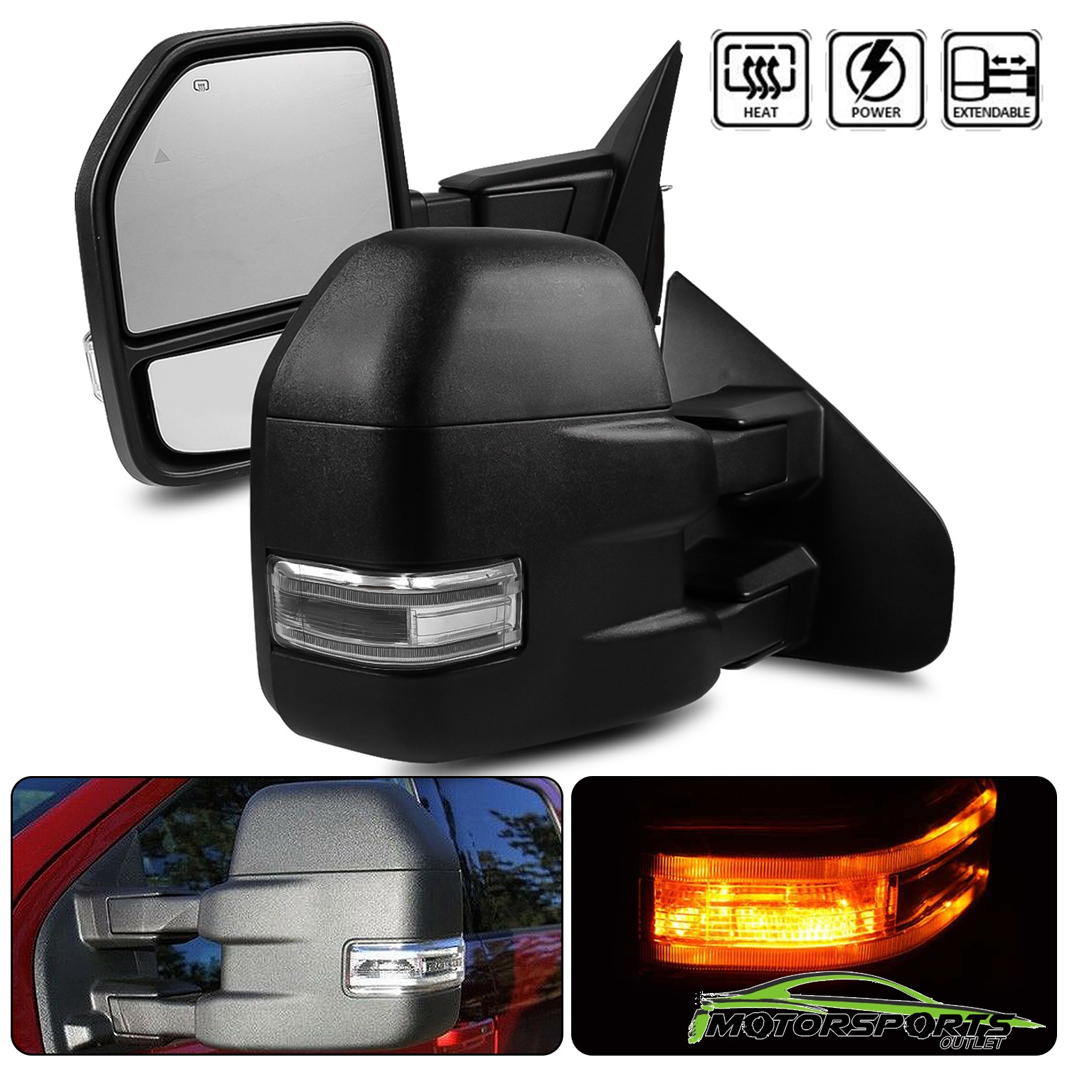 Fit 2015-2018 Ford F150 8 PIN Power Heated Telescoping LED Light Towing Mirrors