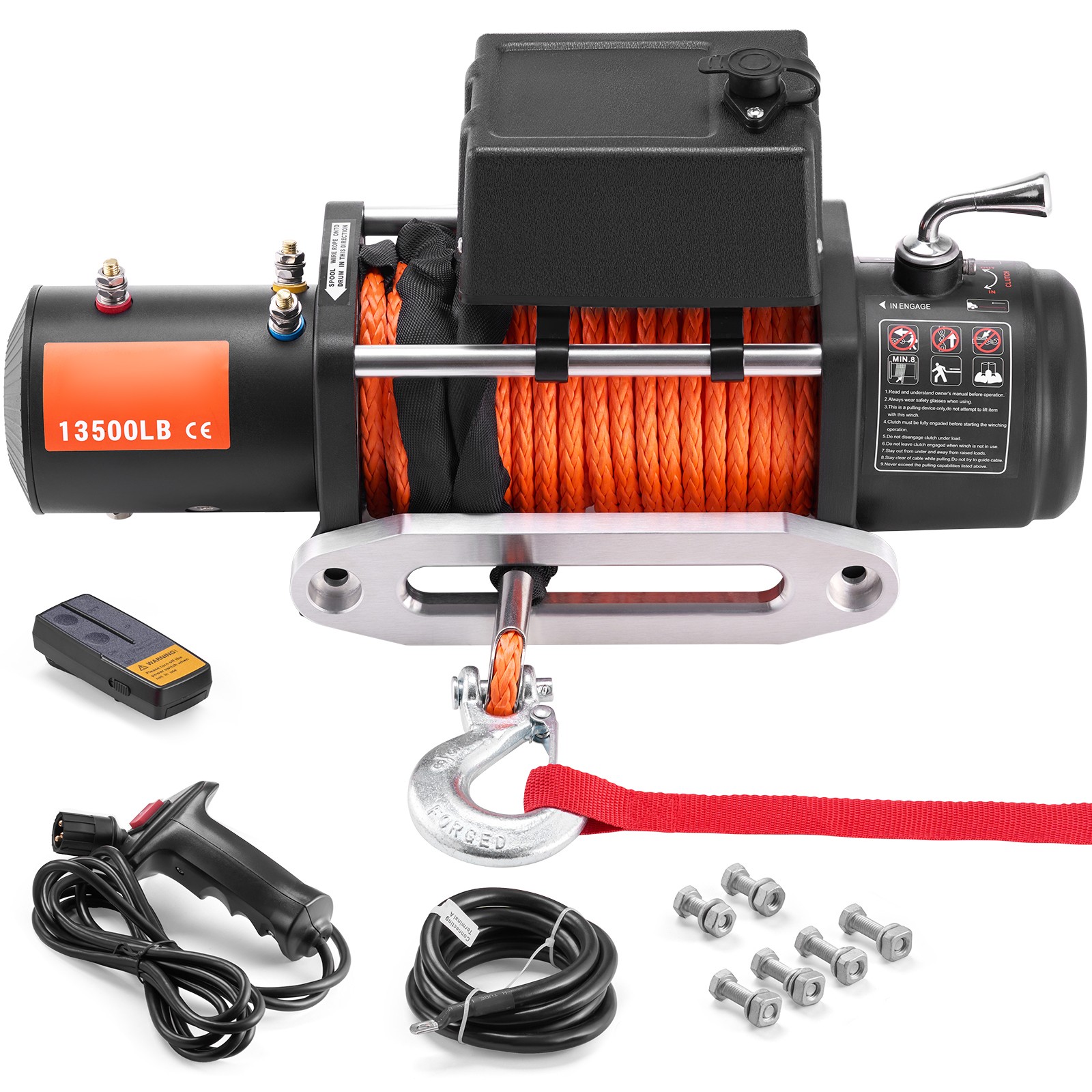 Uimoso 12V Electric Winch 13500 lbs with 80 ft Synthetic Rope for Trucks