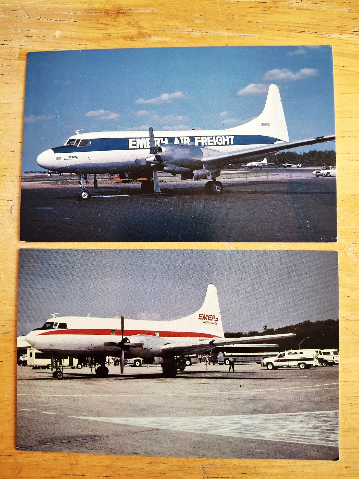EMERY AIR FREIGHT 2 Postcards CONVAIR CV-580 + CV-600