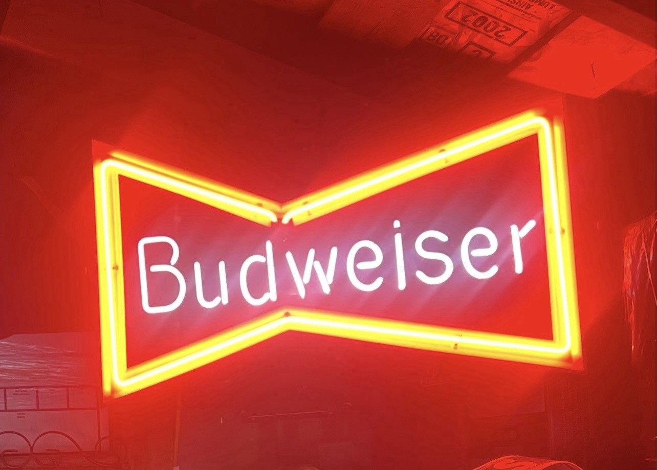 Vintage 1988 Budweiser Everbrite Bowtie Neon. Real Glass. Untouched. Original. Vintage 1988 Budweiser Everbrite Bowtie Neon. Real Glass. Untouched. Original.