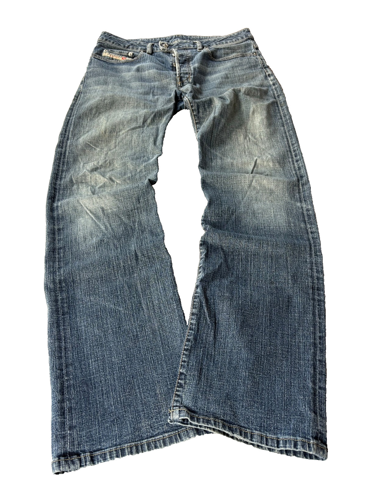 Diesel Vintage Y2K Jeans Faded Wash Straight Leg Denim Distressed 2000s Italy