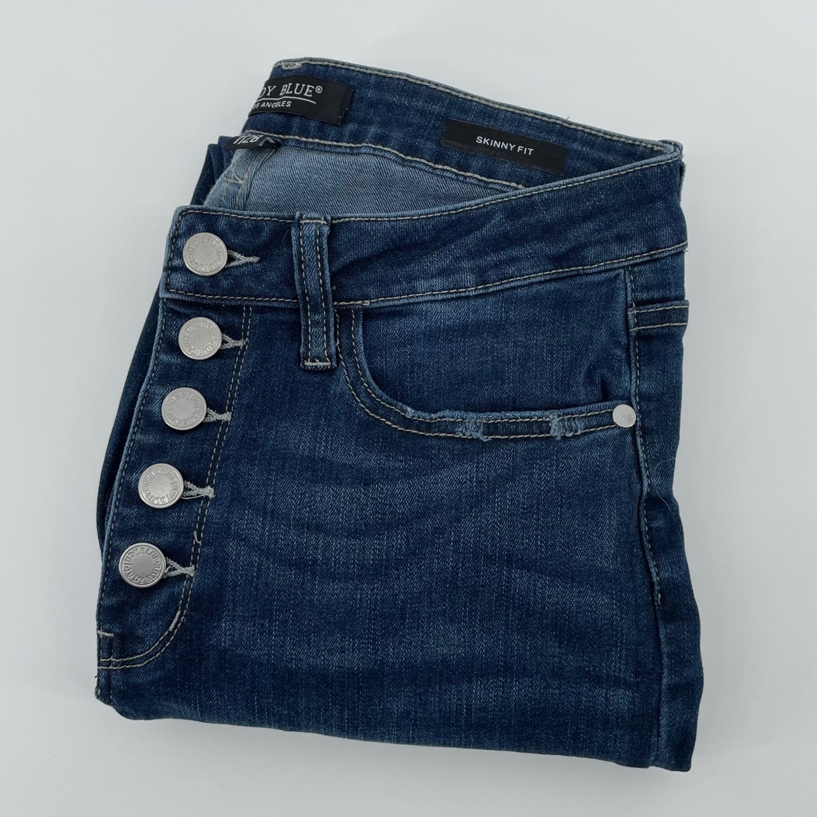 Judy Blue Skinny Distressed High Rise Button Fly Jeans JB88477 Blue Size 7/28