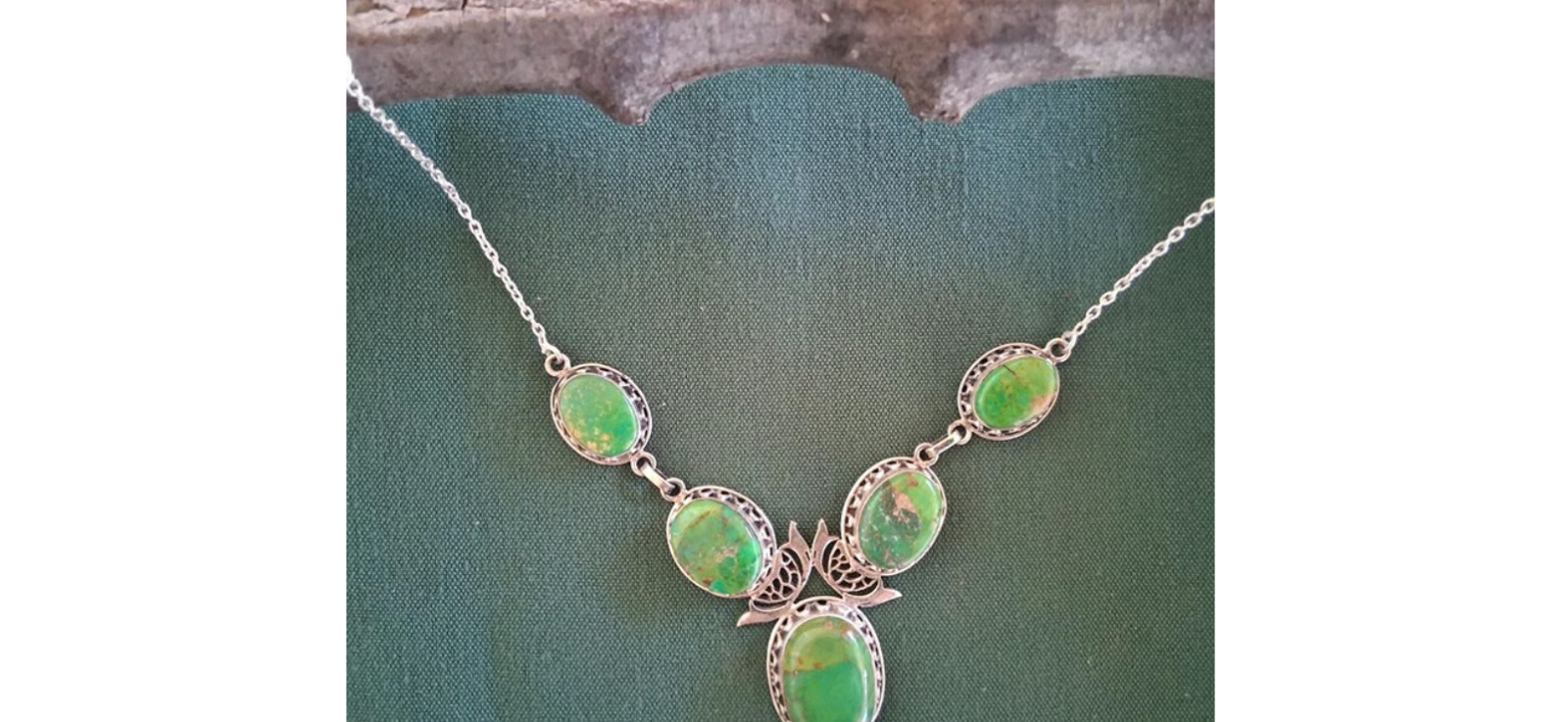 Vtg Green Copper Turquoise Necklace 925 Sterling Silver Vtg Green Copper Turquoise Necklace 925 Sterling Silver