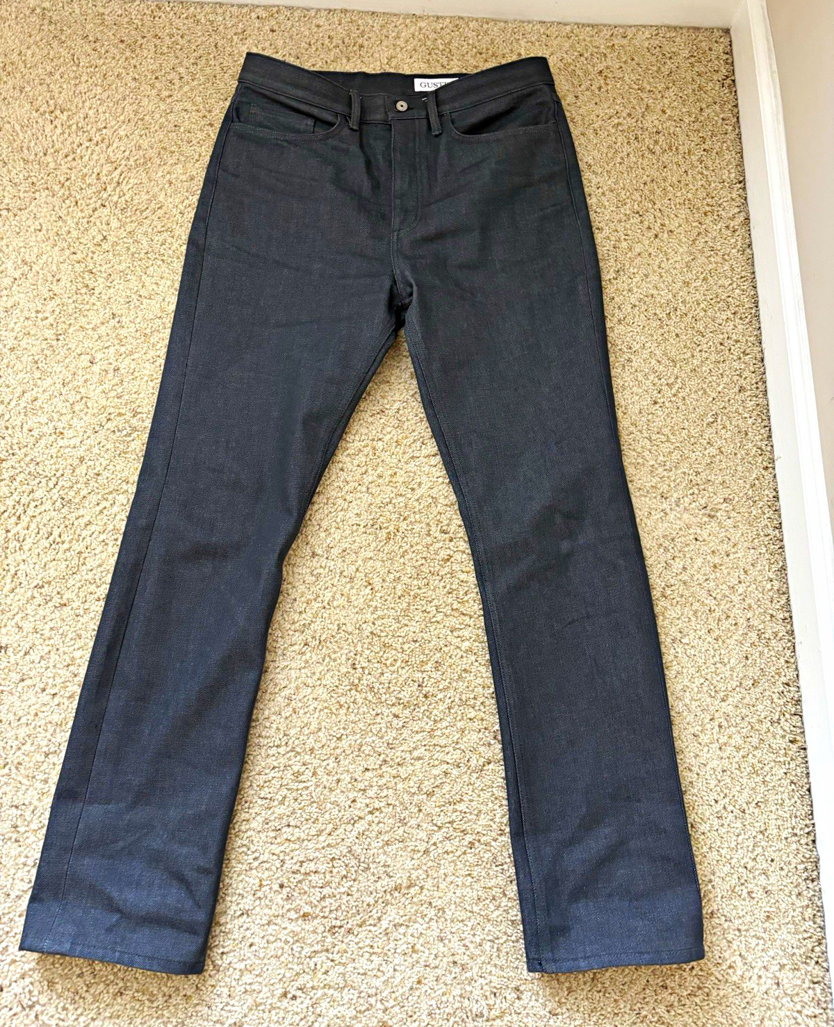 New Gustin Raw Selvedge Denim Jeans Men\'s 34 Tailored 36x32.5 Made in USA Gray New Gustin Raw Selvedge Denim Jeans Men\'s 34 Tailored 36x32.5 Made in USA Gray