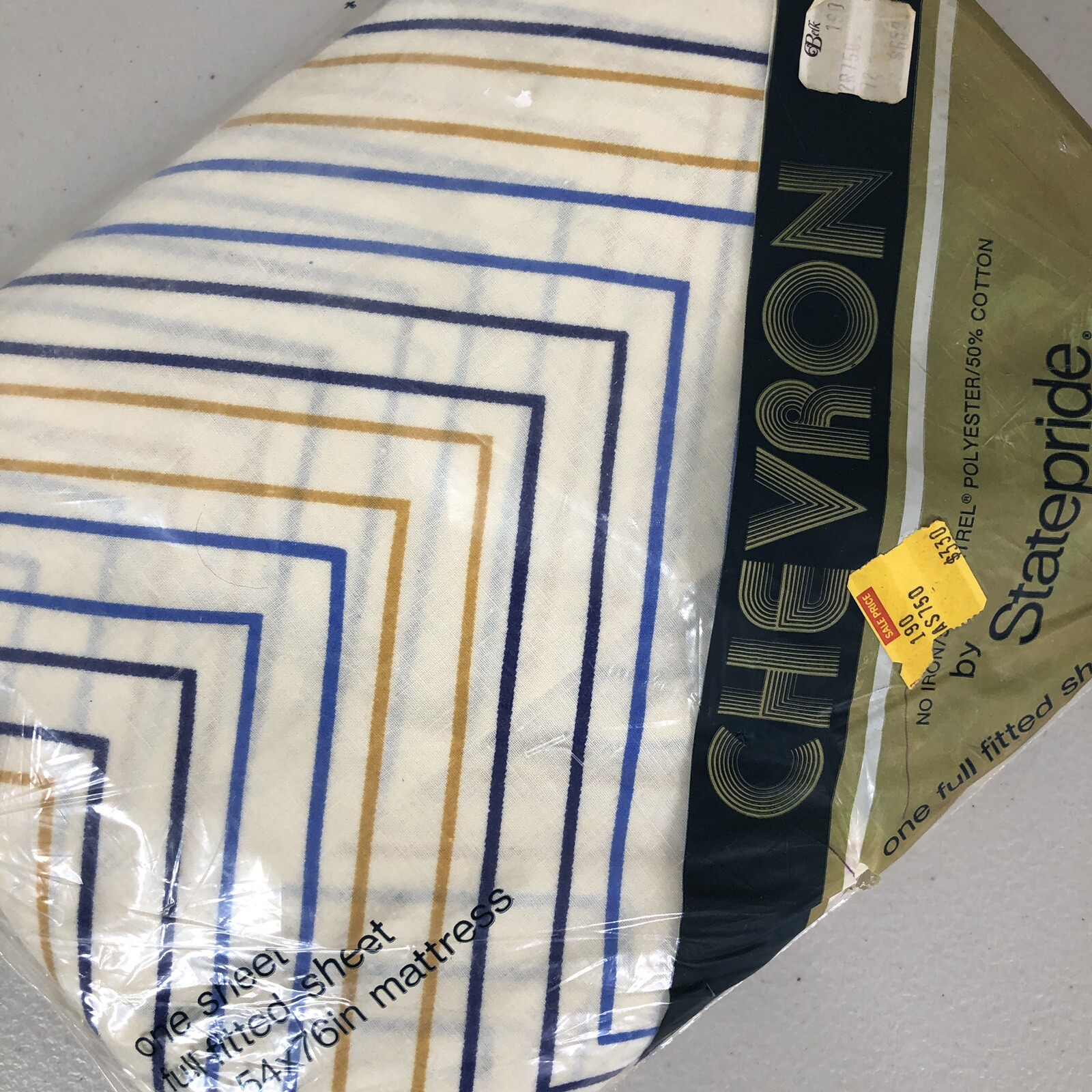 Vintage Statepride Chevron Full Fitted Sheet 54x76 No Iron Fortrel Cotton NIP