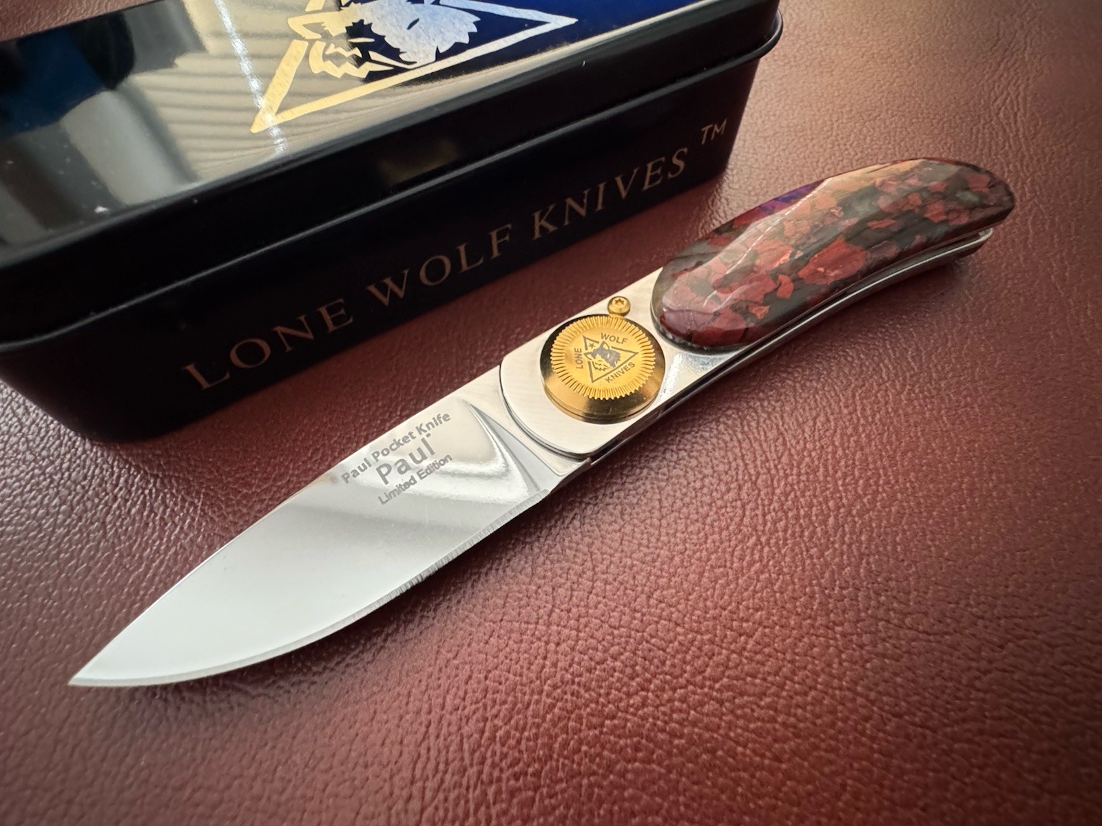Rare Vtg Lone Wolf Paul Folding Knife Passion Stone Handle Limited Edition USA Rare Vtg Lone Wolf Paul Folding Knife Passion Stone Handle Limited Edition USA