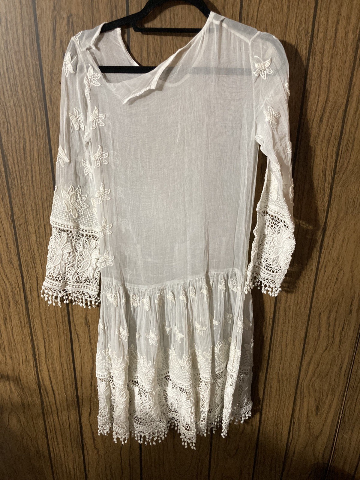 1920’S SHEER MUSLIN DRESS with EMBROIDERY + LACE WORK 1920’S SHEER MUSLIN DRESS with EMBROIDERY + LACE WORK