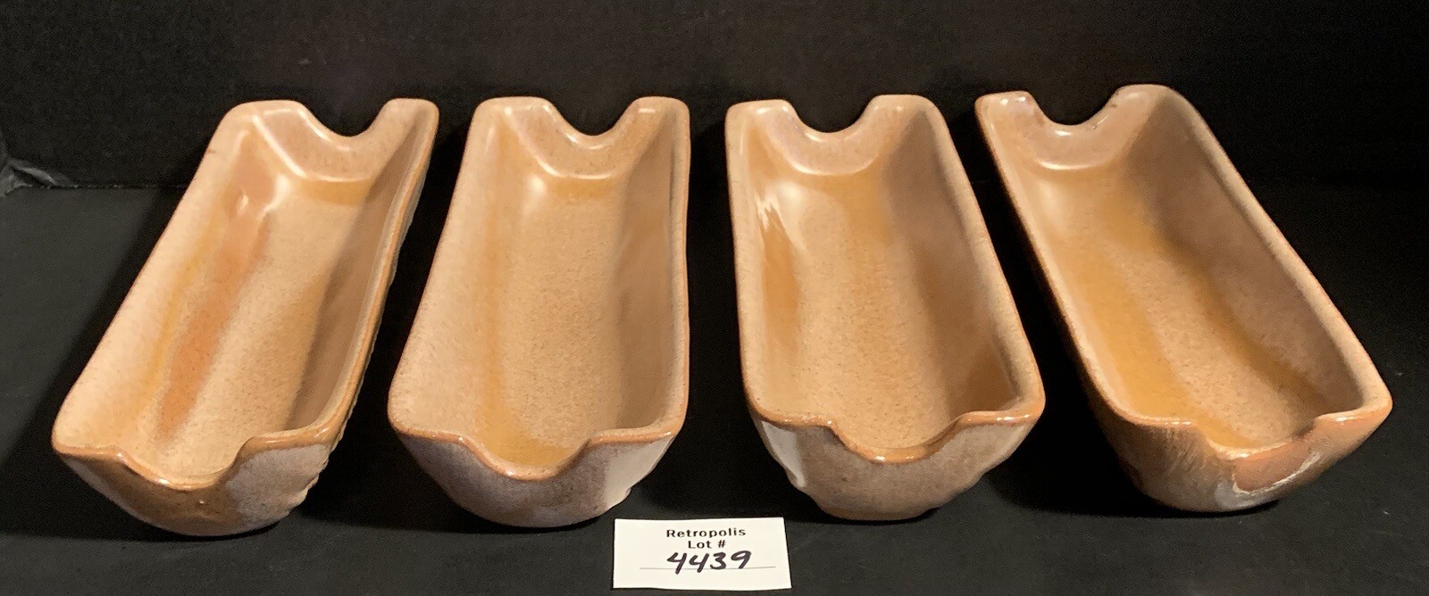4 Frankoma Pottery Corn on the Cob Holders Trays Plainsman Brown Vintage