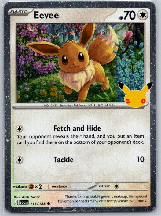Eevee 116/128 Holo Common ME: 30th Celebration Pokemon Near Mint Eevee 116/128 Holo Common ME: 30th Celebration Pokemon Near Mint
