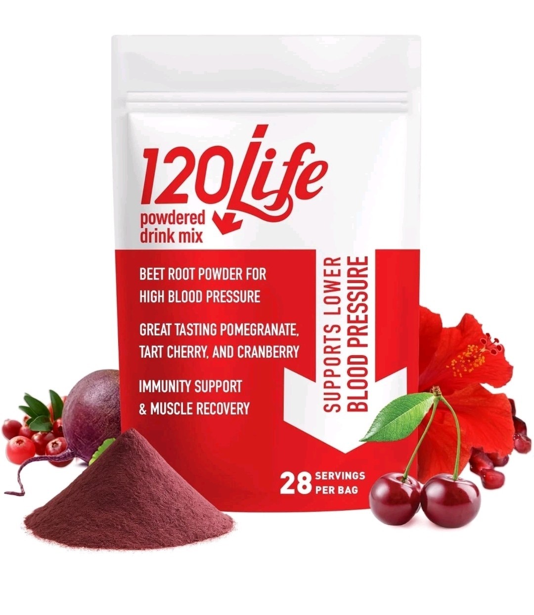 120Life Blood Pressure Drink Mix, Beet Root & Pomegranate, 28 servs