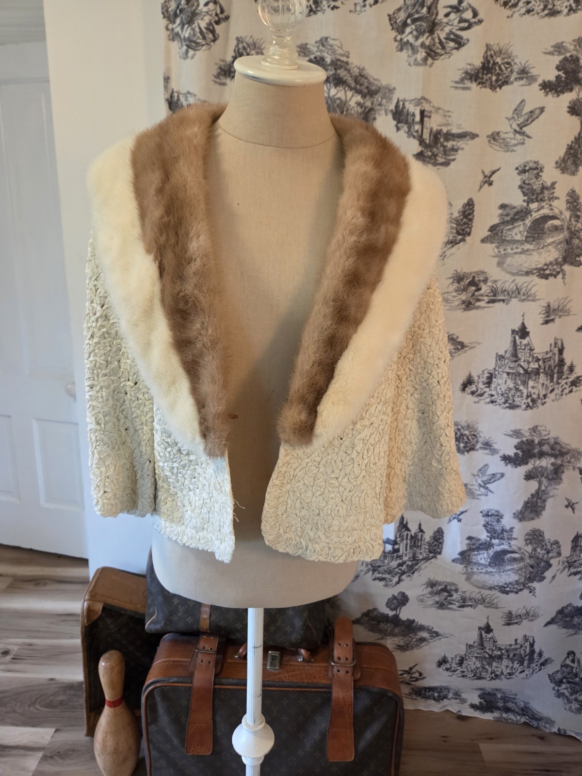 vintage  silk rose ribbon & mink jacket