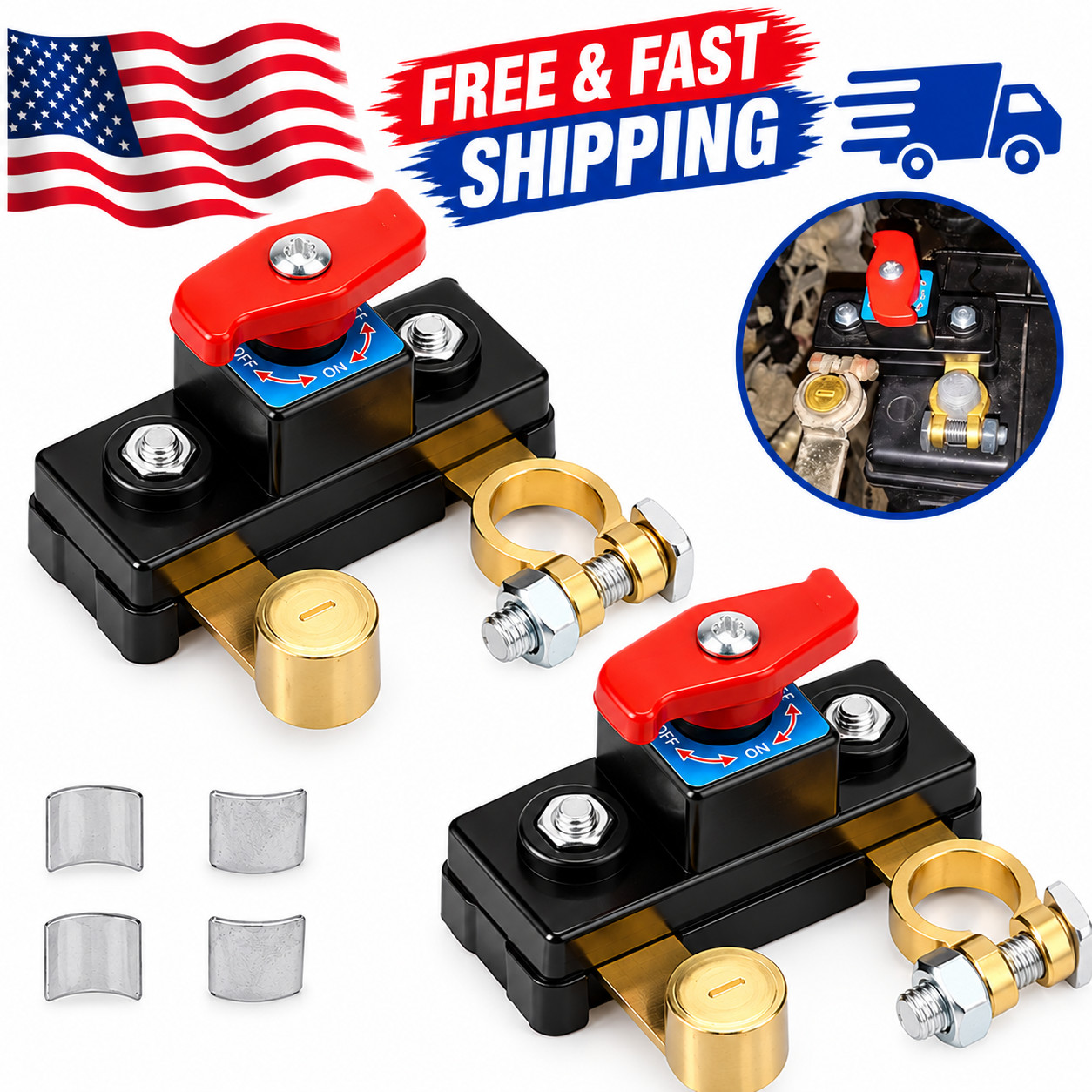 2Pcs 12V 24V Battery Disconnect Terminal Switch Kill Isolator Cut Off Car RV