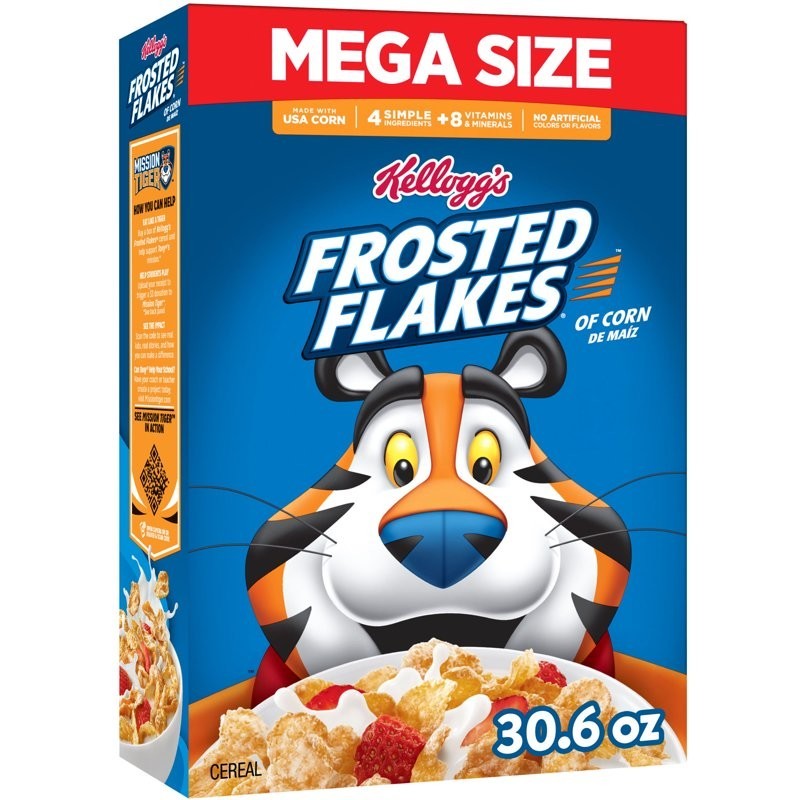 Kellogg\'s Frosted Flakes Breakfast Cereal, Fat Free, Mega Size, 30.6 oz Kellogg\'s Frosted Flakes Breakfast Cereal, Fat Free, Mega Size, 30.6 oz