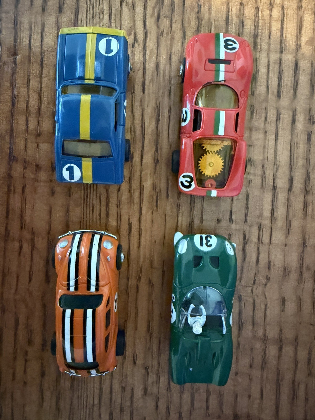 Four (4) Vintage Aurora T-Jet #1, #2, #3, & #31 HO Slot Cars