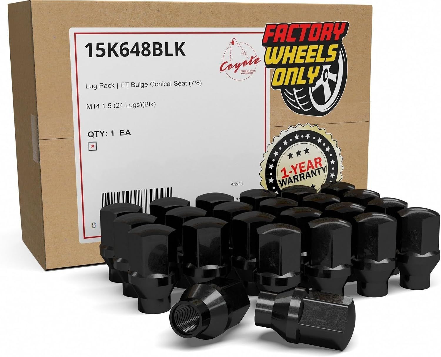 24 Pcs Black Lug Nuts, M14x1.5 Thread, Fits Chevy Silverado GMC Sierra 1500