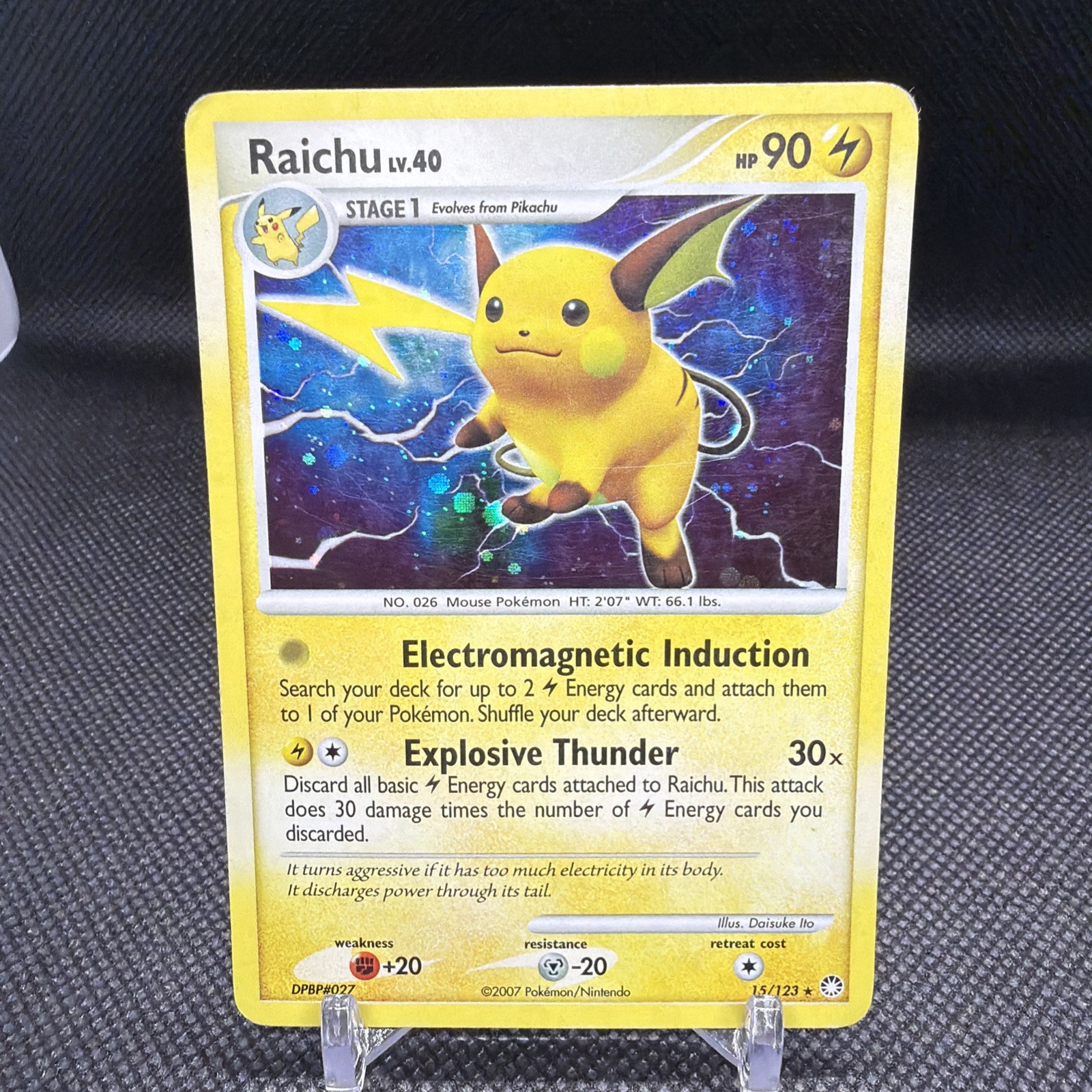 Pokémon TCG Raichu Holo Rare Cosmos Mysterious Treasures 2007 Card 15/123