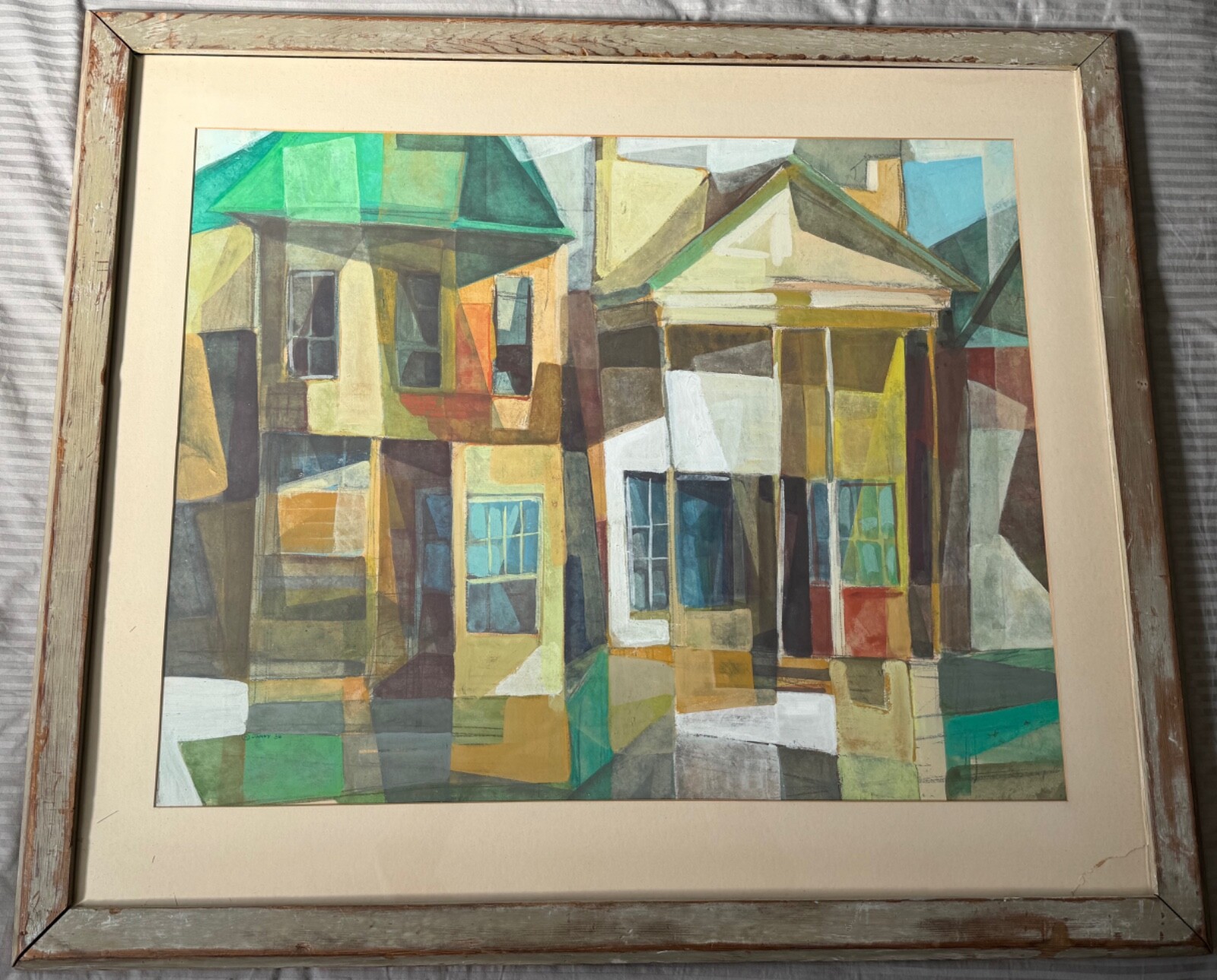Vintage 50s Landscape MCM Abstract Cubist Painting Modern Wall Art Signed Danny