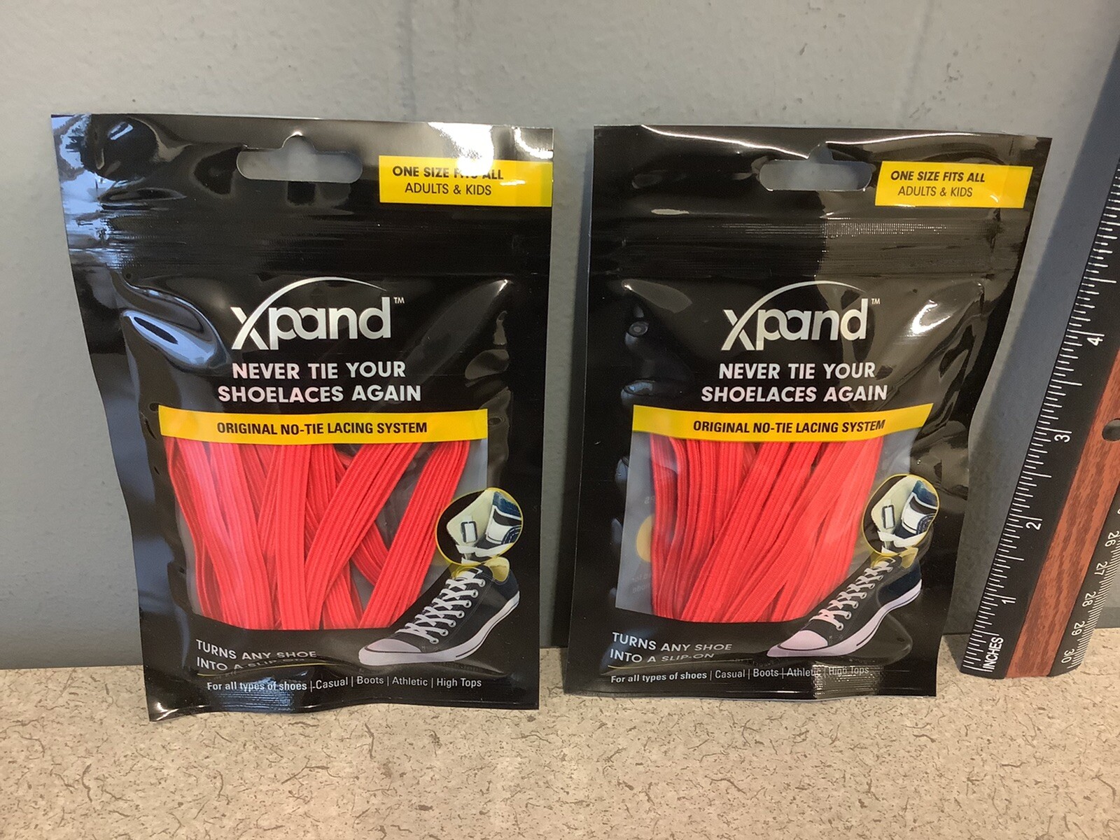 Lot Of 2 Shoe Laces New Xpand Original No-Tie Flat Lacing RED. Best Price NEW