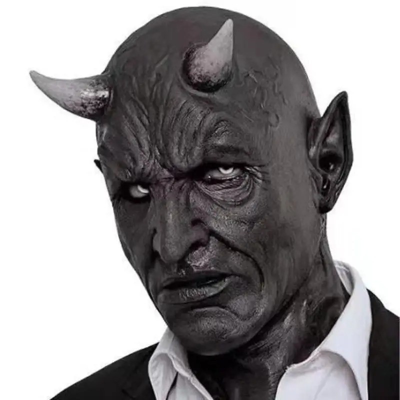 Demon Horn Latex Full Head Mask Horror Devil Halloween Cosplay 