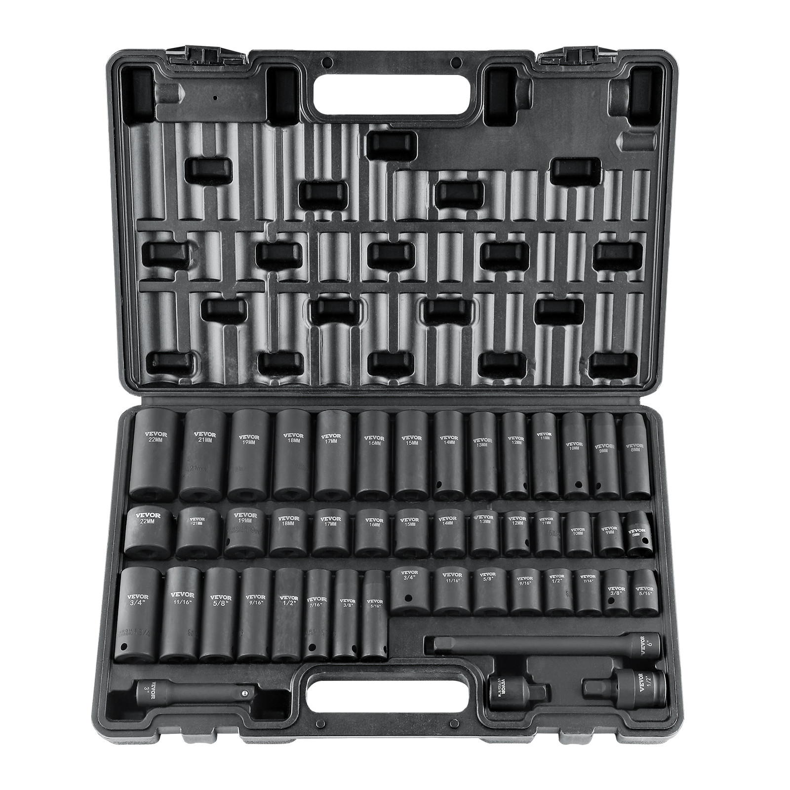VEVOR Impact Sockets Set 48pcs 6-Point 3/8in Drive Bit Ratchet Tool Kit Case VEVOR Impact Sockets Set 48pcs 6-Point 3/8in Drive Bit Ratchet Tool Kit Case