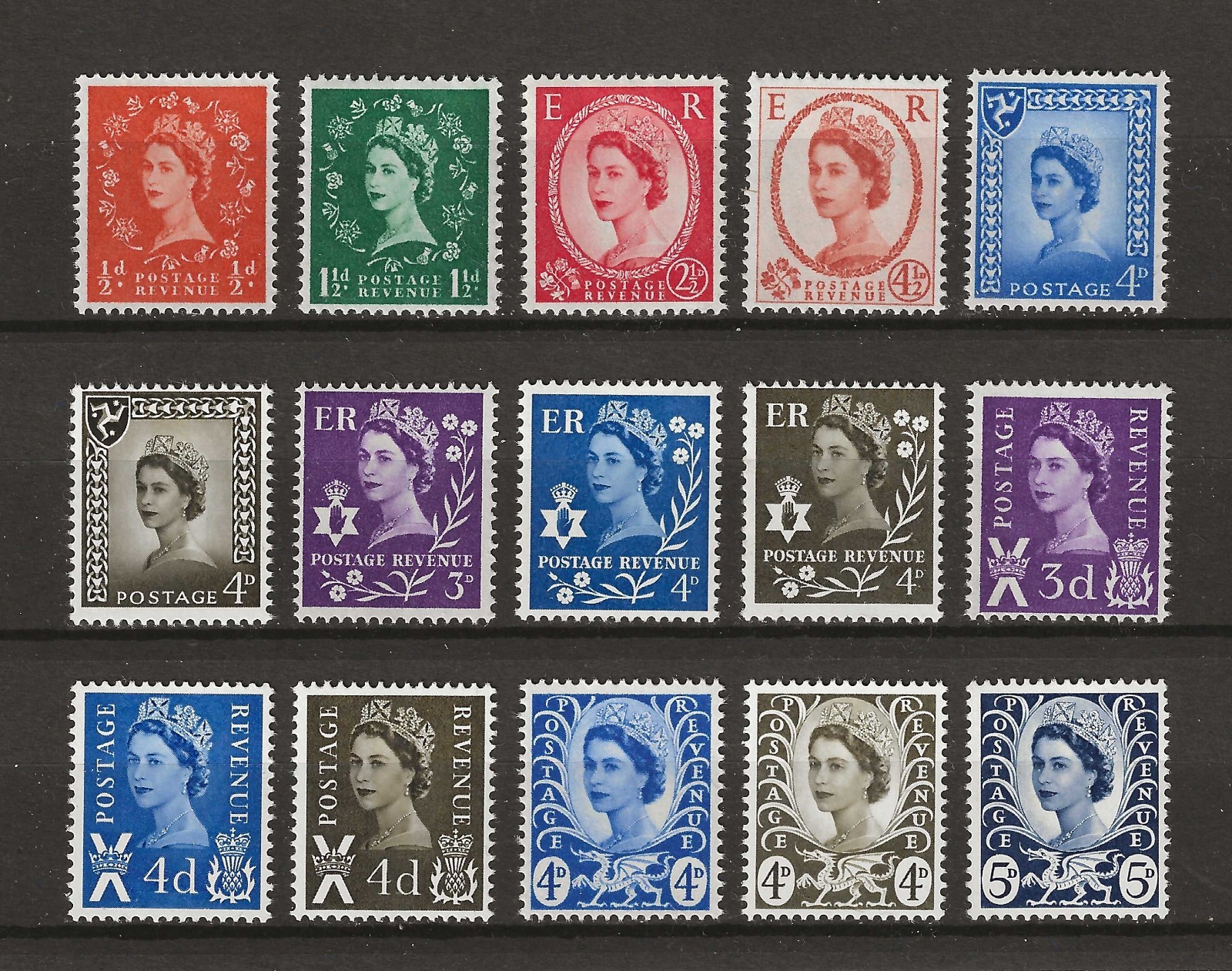 Great Britain 1958-68 Queen Elizabeth GB 15 stamps MNH
