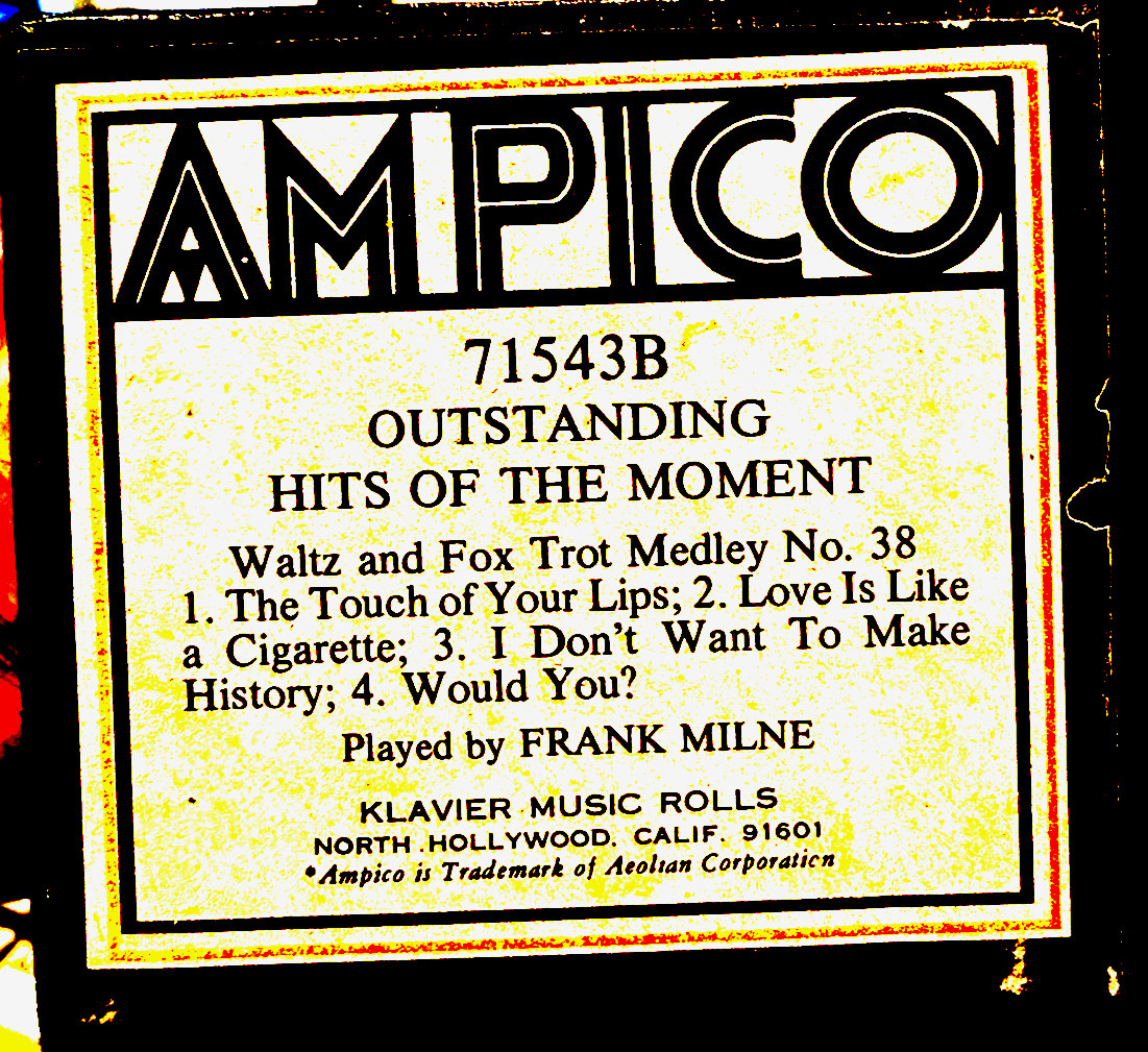 AMPICO Recut OUTSTANDING HITS OF MOMENT Fcx Trots+ No.38 Milne Player Piano Roll