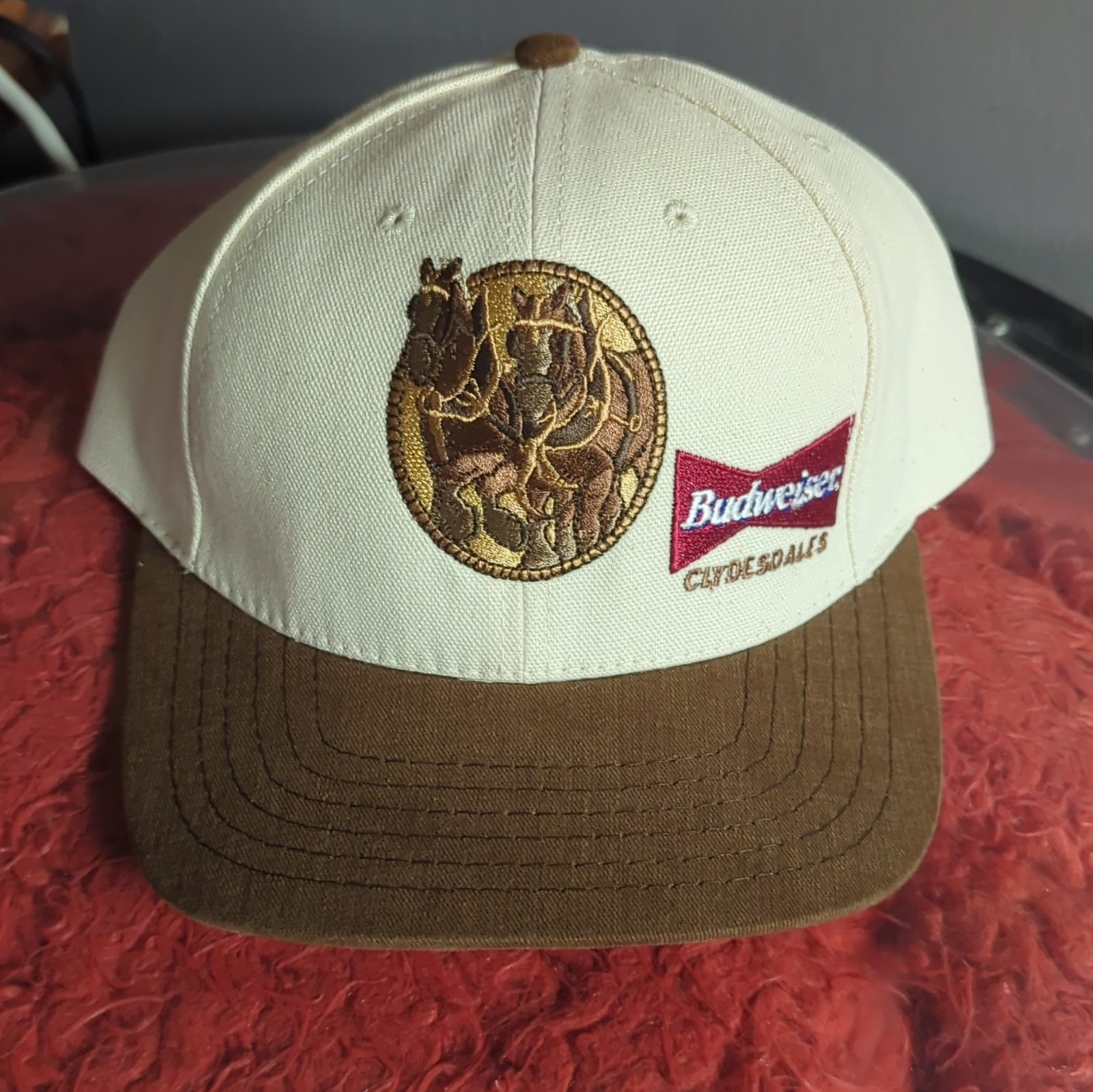 Vintage Budweiser Clydesdales Official Breweriana Snapback Hat White Brown 1995 Vintage Budweiser Clydesdales Official Breweriana Snapback Hat White Brown 1995