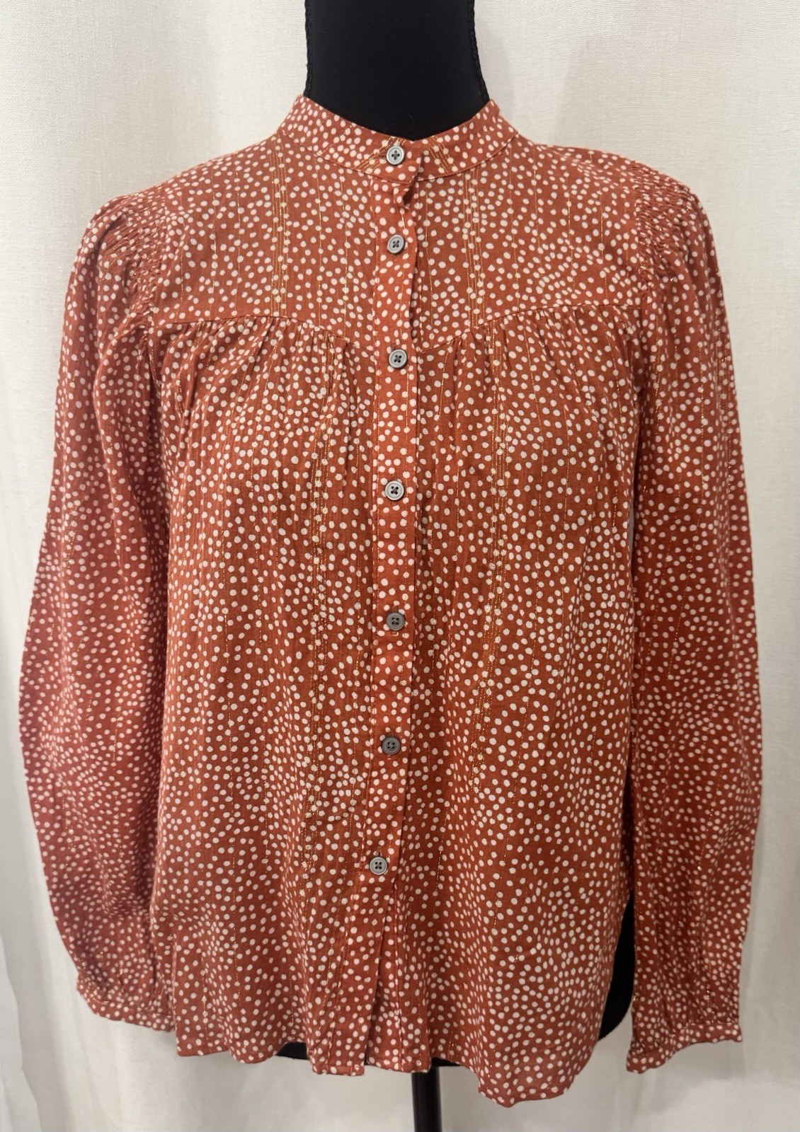 Loft Women\'s Long Sleeve Button-Up Blouse Fall Orange Size Small Petite